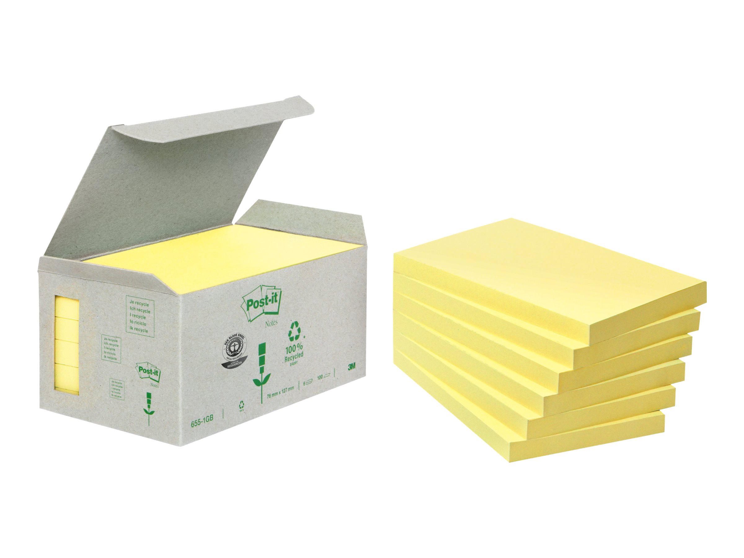 Post-it® Recycling Notes 654 Haftnotizen gelb, 6 Bloecke Post-it® Recycling Notes 654 Haftnotizen gelb, 6 Bloecke