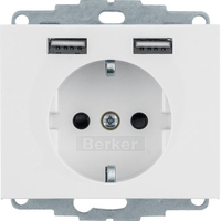 Berker Steckdose SCHUKO 48037009 USB polarweiß glänzend Berker Steckdose SCHUKO 48037009 USB polarweiß glänzend