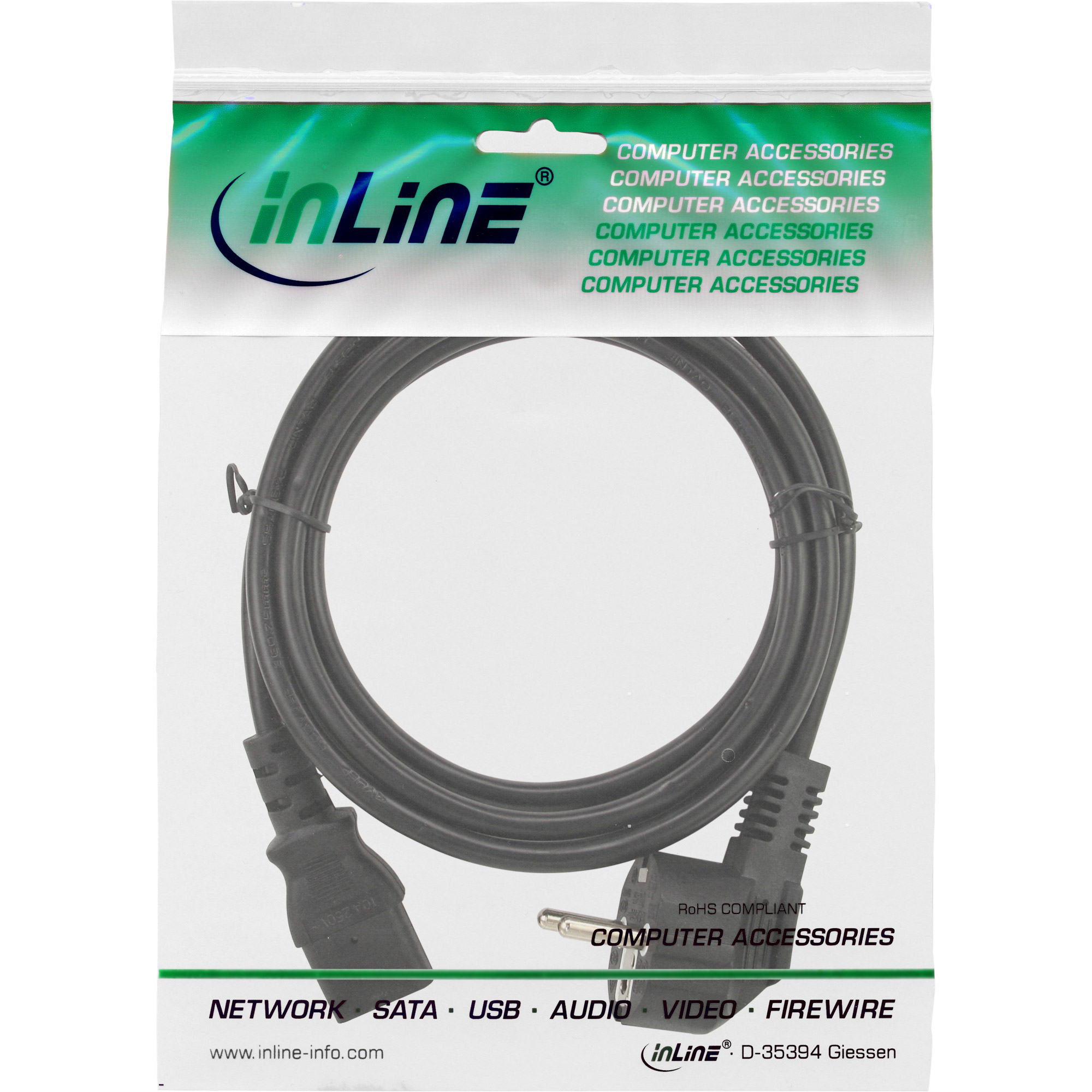 INLINE Netzkabel Schutzkontakt gewinkelt auf Kaltgeraetestecker C13 1m INLINE Netzkabel Schutzkontakt gewinkelt auf Kaltgeraetestecker C13 1m