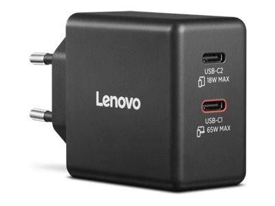 LENOVO Dual USB-C 65W GaN Charger Black EU LENOVO Dual USB-C 65W GaN Charger Black EU