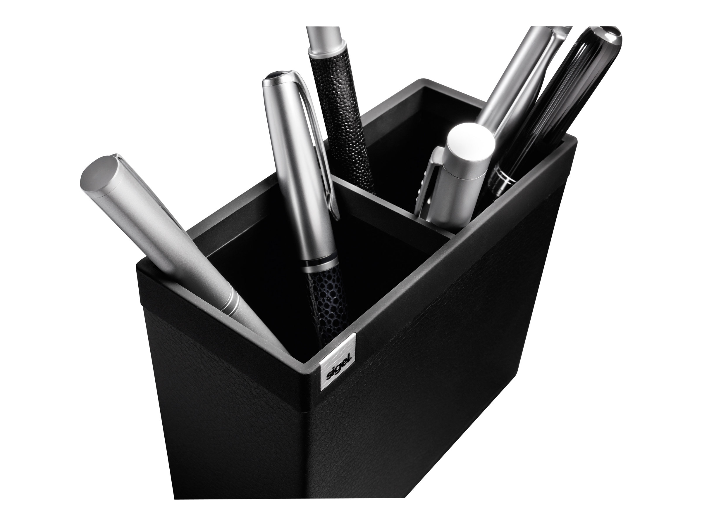 SIGEL Stiftehalter cintano:S saphirschwarz Lederimitat 2 Faecher 13,0 x 6,0 x 10,7 cm