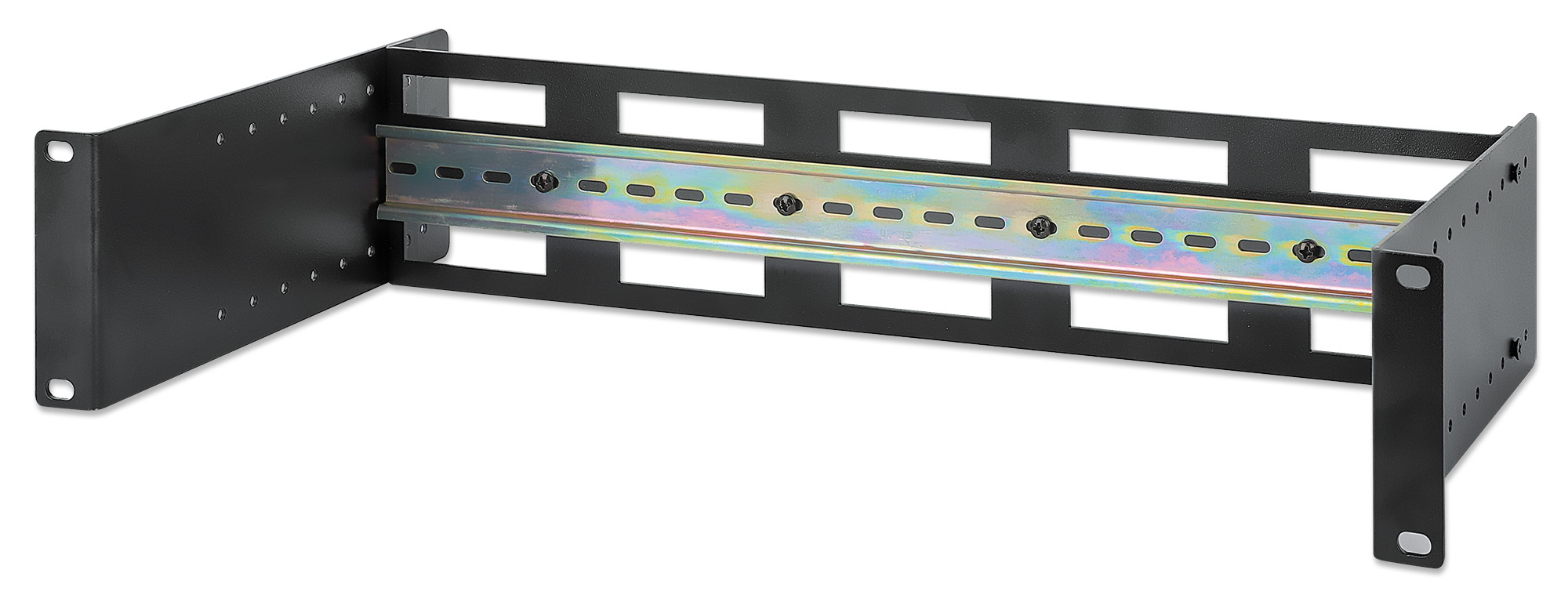 INTELLIENT Tiefenverstellbarer 48,26cm 19Zoll DINHutschienenträger 2HE variable Schienentiefe von 48 bis 174mm Aluminium schwarz
