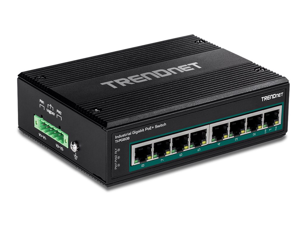 TRENDNET TI-PG80B 8-Port PoE+ Switch Industrial Gigabit DIN-Rail 24-56V