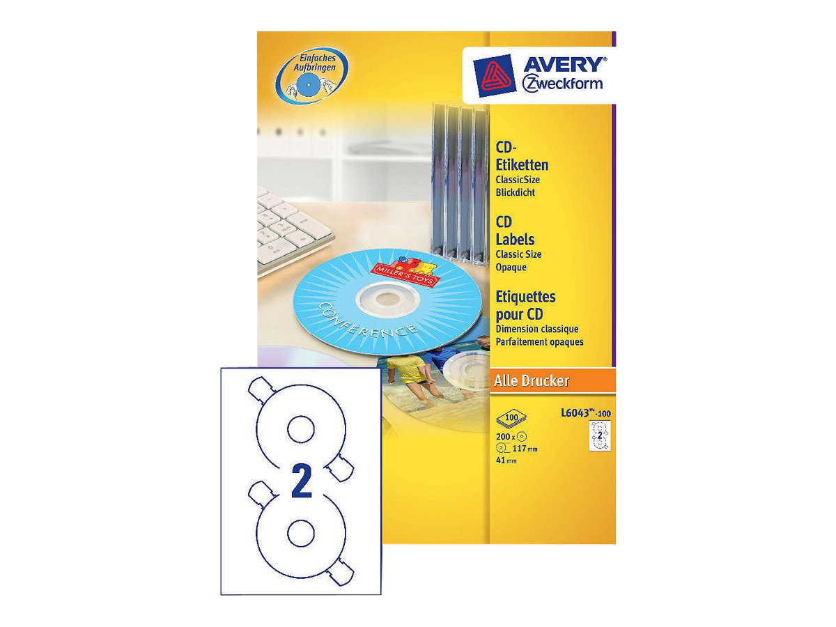 200 AVERY Zweckform CD-Etiketten L6043-100 weiss