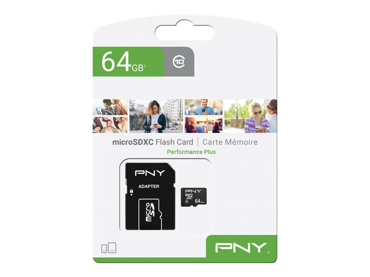 PNY Micro SD Card Performance Plus 64GB XC Class 10 SD adapter PNY Micro SD Card Performance Plus 64GB XC Class 10 SD adapter
