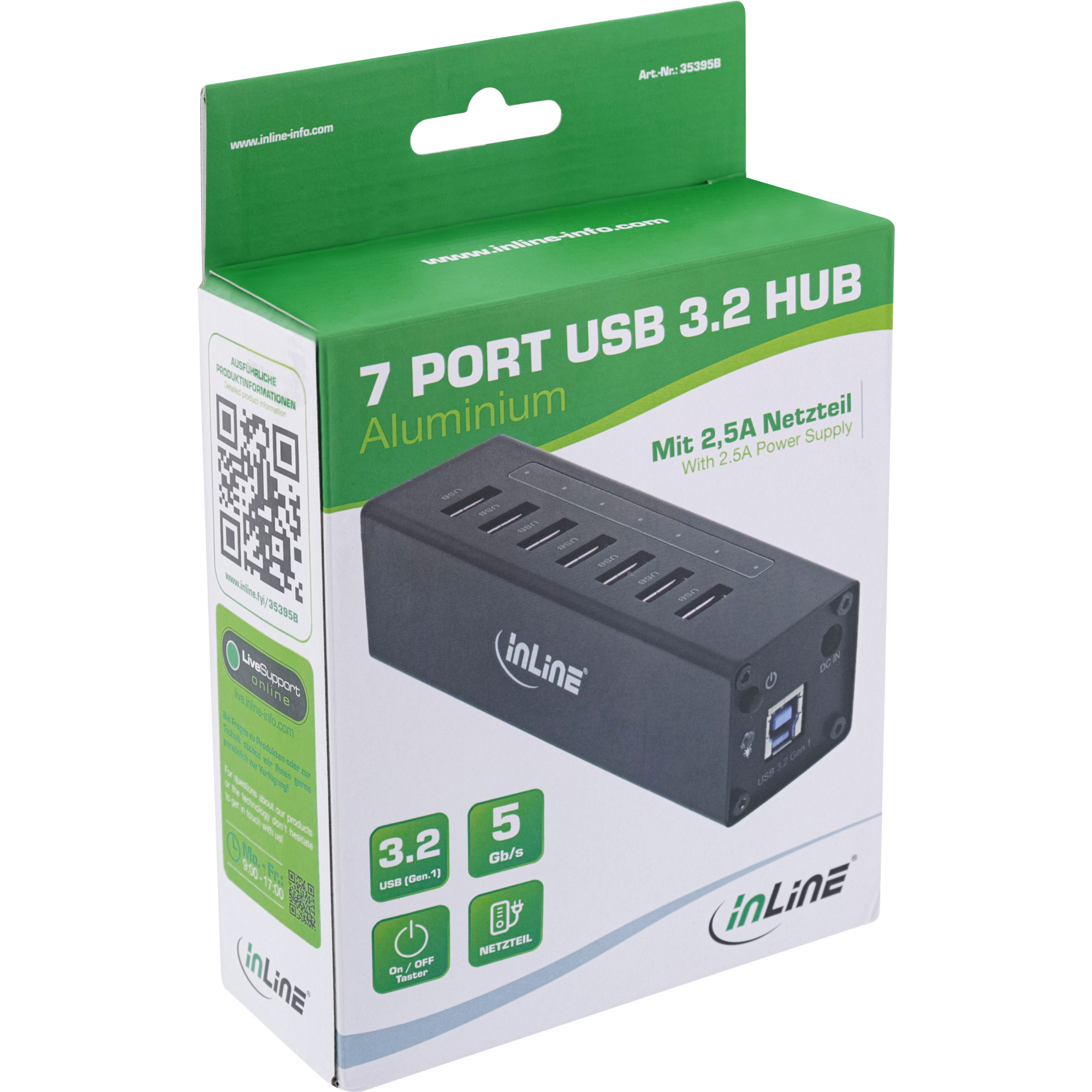 INLINE USB 3.0 Hub 7 Port Aluminiumgehäuse schwarz mit 3A Netzteil INLINE USB 3.0 Hub 7 Port Aluminiumgehäuse schwarz mit 3A Netzteil