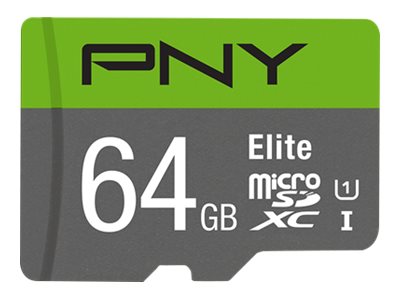 PNY Micro SD Card Elite 64 GB HC Class 10 UHS I U1 SD adapter