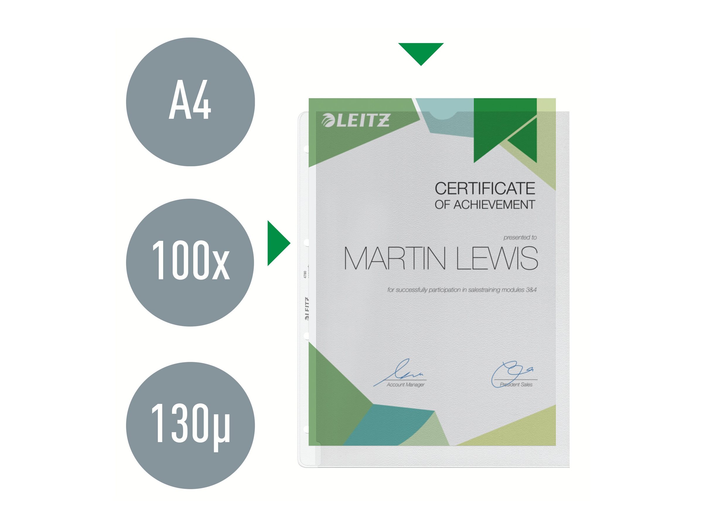 100 LEITZ Prospekthuellen 4780 DIN A4 transparent genarbt 0,13 mm