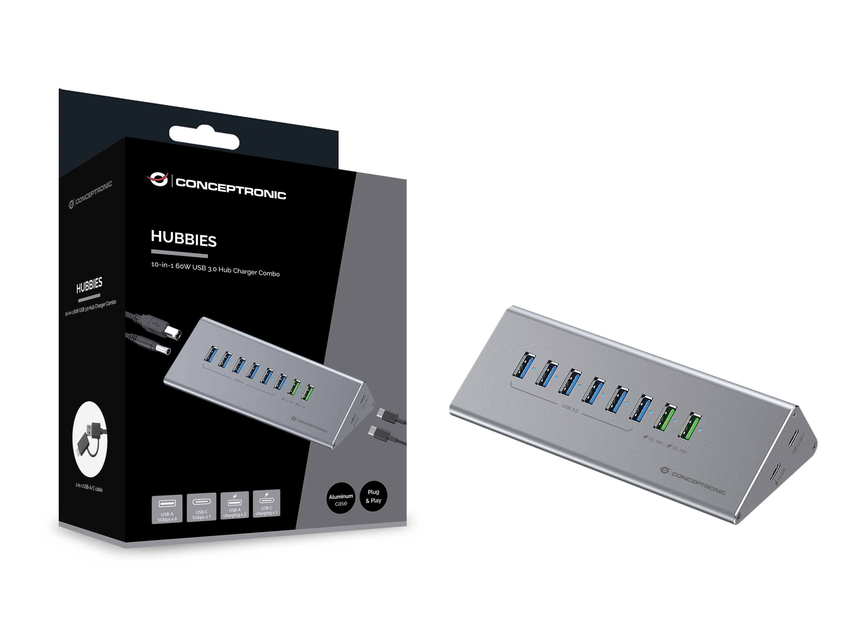 CONCEPTRONIC10Port Hub USBA30C Adap6xA30mNetz gr