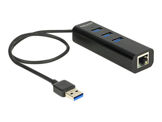 Delock USB 3.0 Hub 3 Port + 1 Port Gigabit LAN 10/100/1000 Mb/s