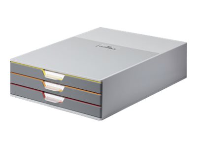 DURABLE Schubladenbox VARICOLOR®  dunkelgrau mit bunten Farblinien 760327, DIN C4 mit 3 Schubladen