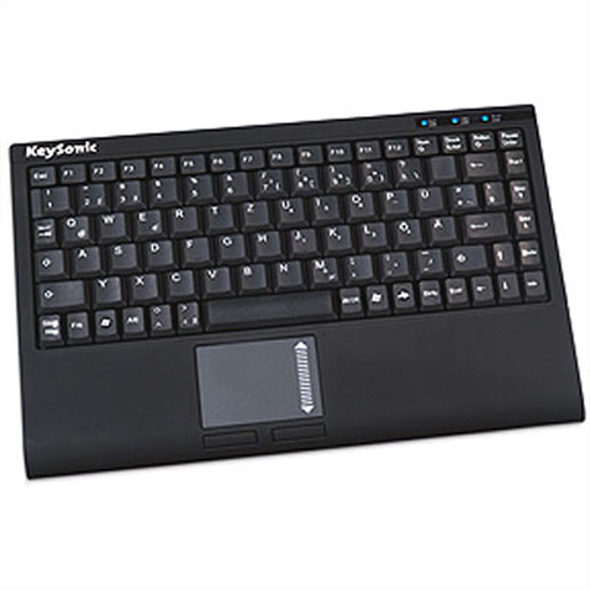 KEYSONIC ACK-540U+ Mini-Tastatur schwarz flacher Bauform Touchpad SoftTouch Funktionstasten USB Plug und Play (DE)