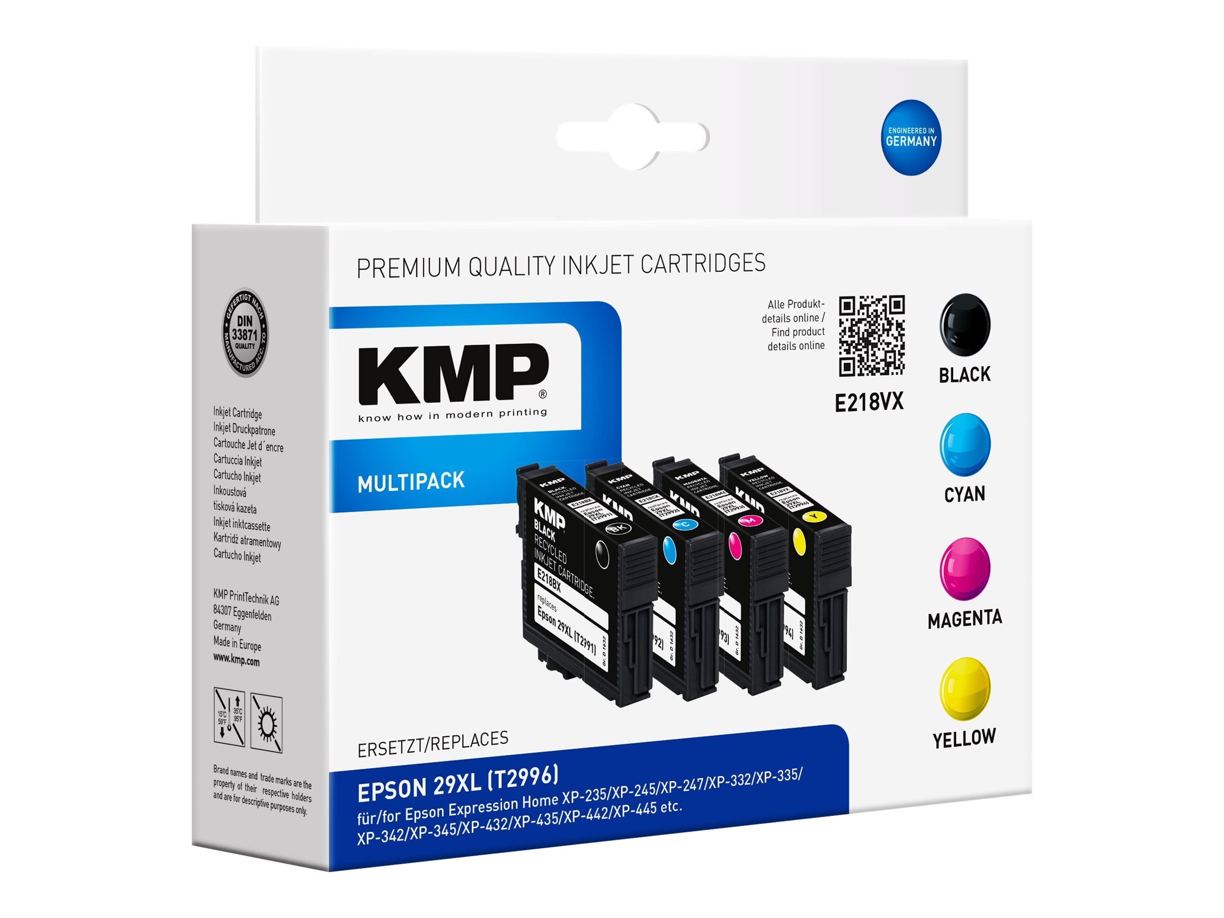 KMP E218VX schwarz, cyan, magenta, gelb Druckerpatrone kompatibel zu EPSON T2996XL, 4er-Set KMP E218VX schwarz, cyan, magenta, gelb Druckerpatrone kompatibel zu EPSON T2996XL, 4er-Set