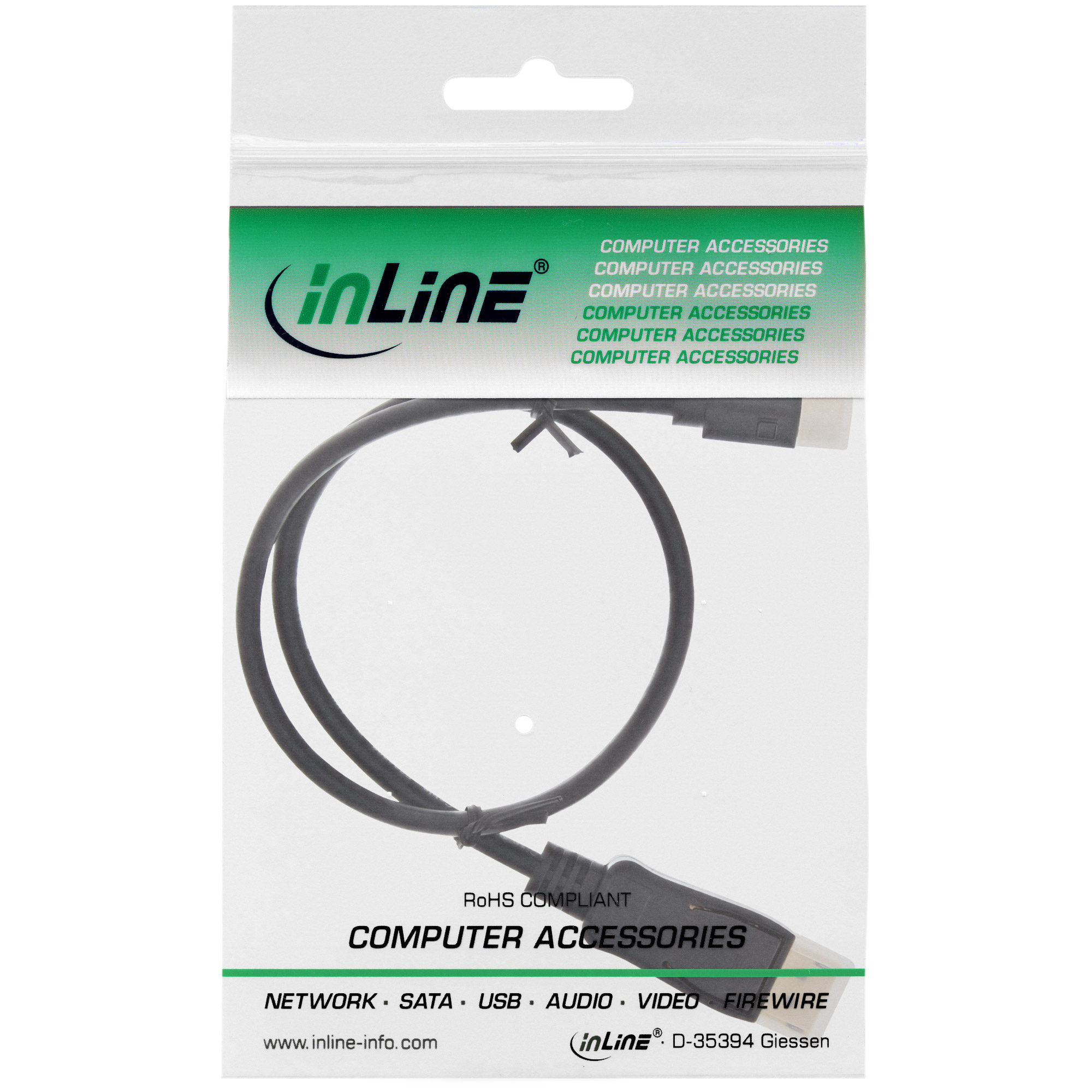 INLINE Mini DisplayPort OUT zu DisplayPort IN Kabel schwarz 0,5m INLINE Mini DisplayPort OUT zu DisplayPort IN Kabel schwarz 0,5m
