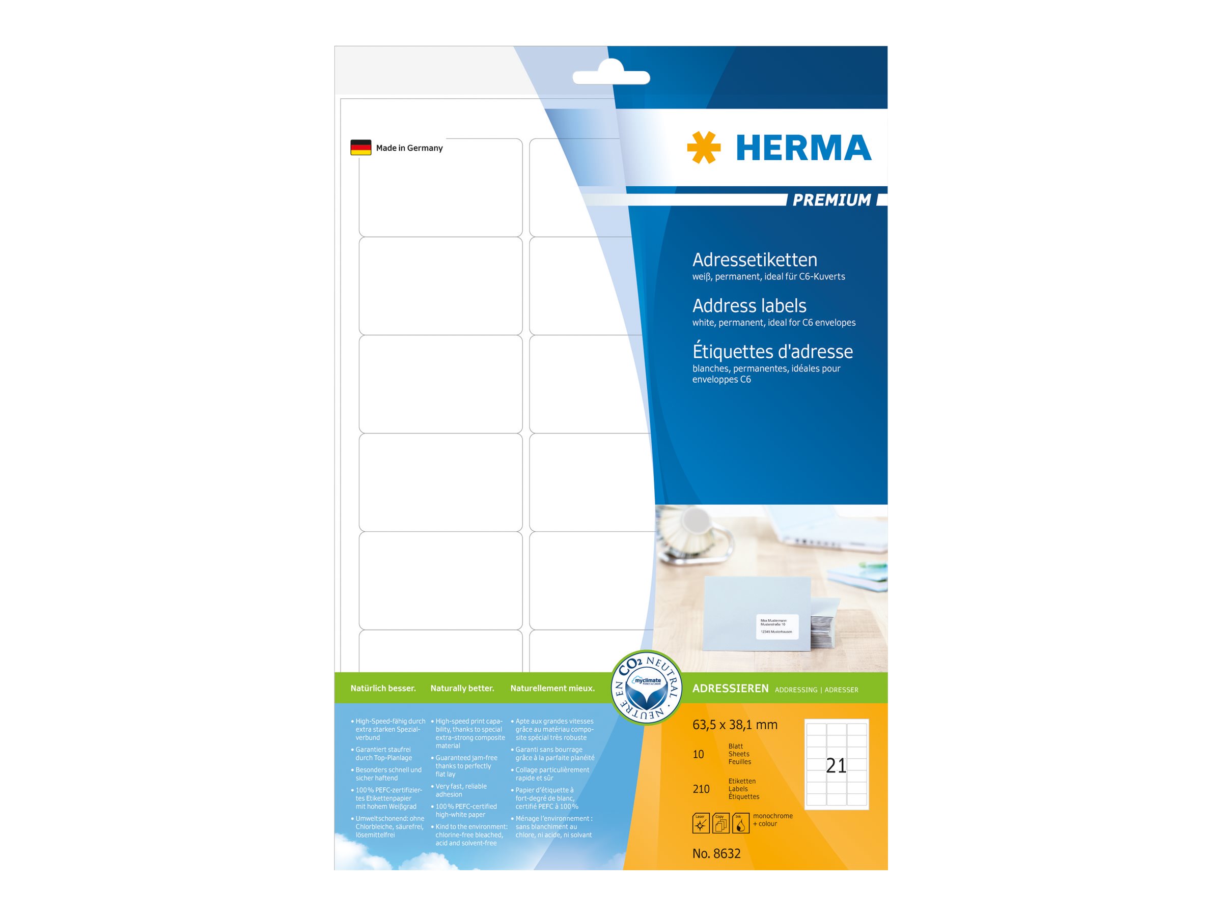 210 HERMA Adressetiketten 8632 weiss 63,5 x 38,1 mm 210 HERMA Adressetiketten 8632 weiss 63,5 x 38,1 mm