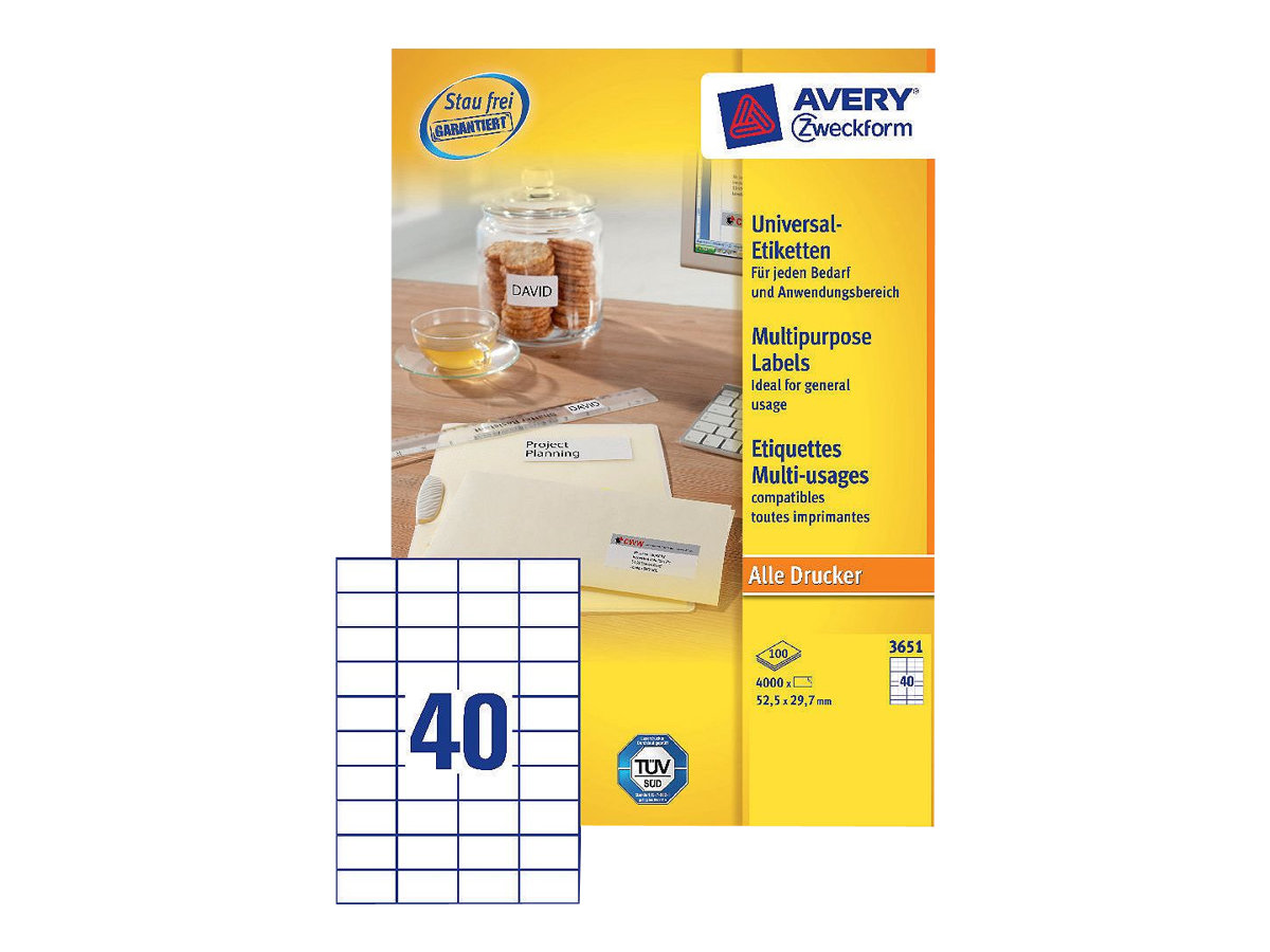 4.000 AVERY Zweckform Etiketten 3651 weiss 52,5 x 29,7 mm