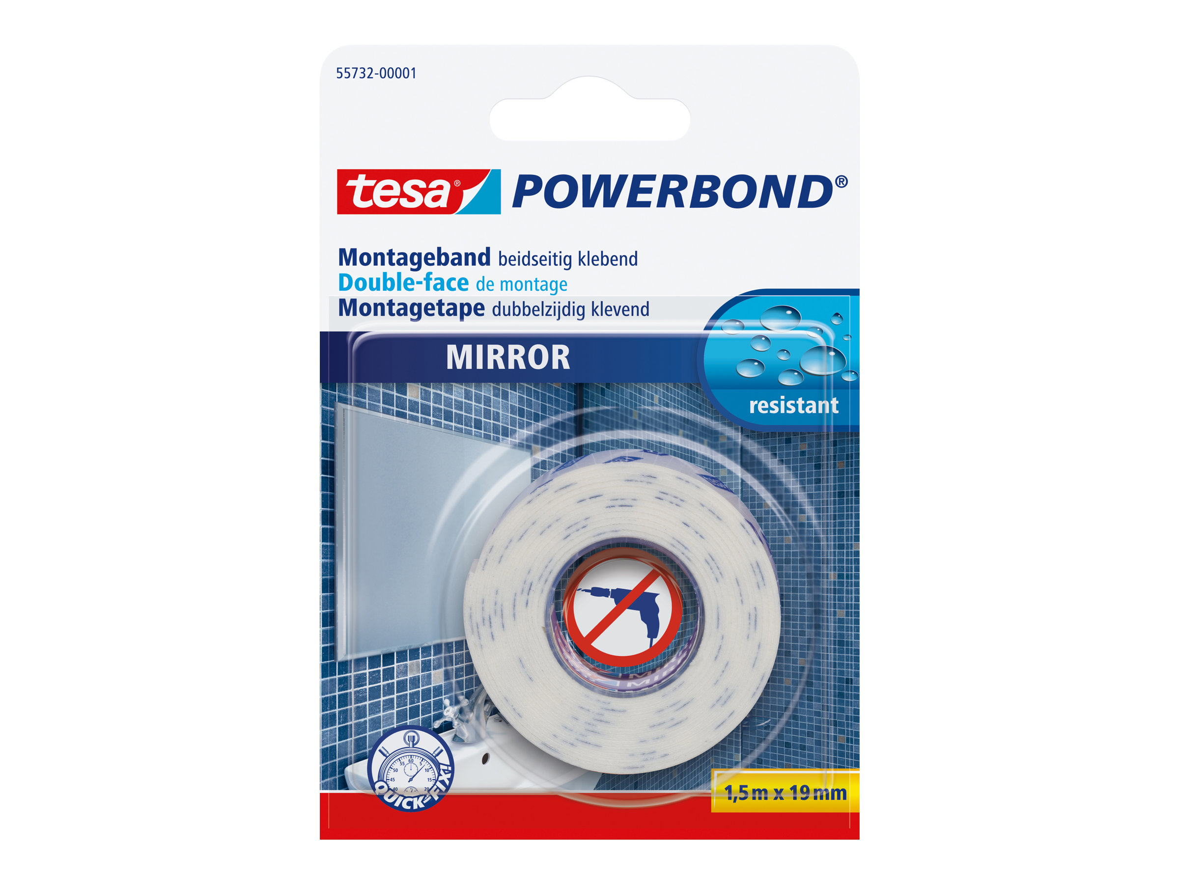 tesa Montageband POWERBOND 55732 doppelseitiges Klebeband 19,0 mm x 1,5 m, 1 Rolle