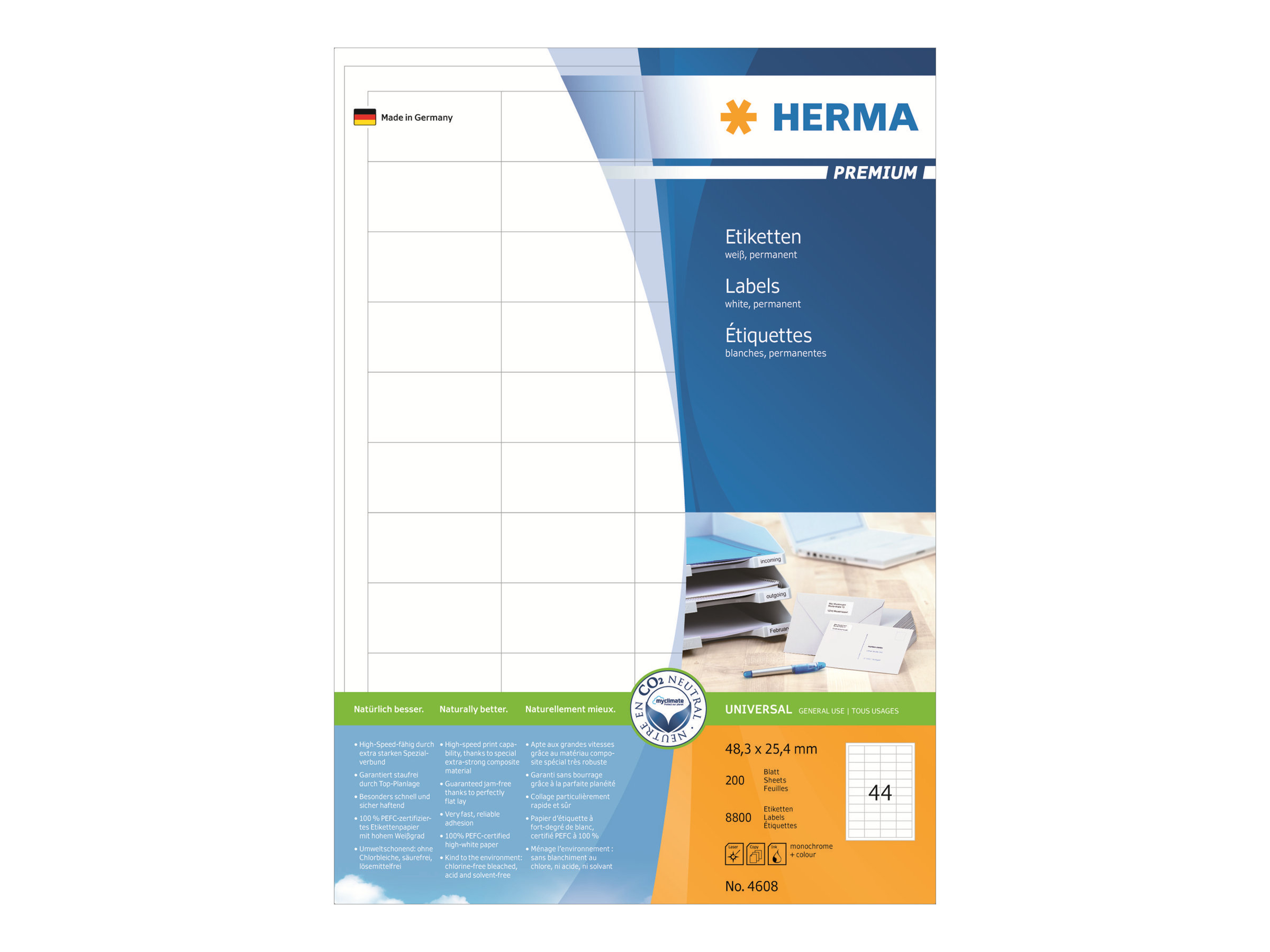 8.800 HERMA Etiketten 4608 weiÃ 48,3 x 25,4 mm