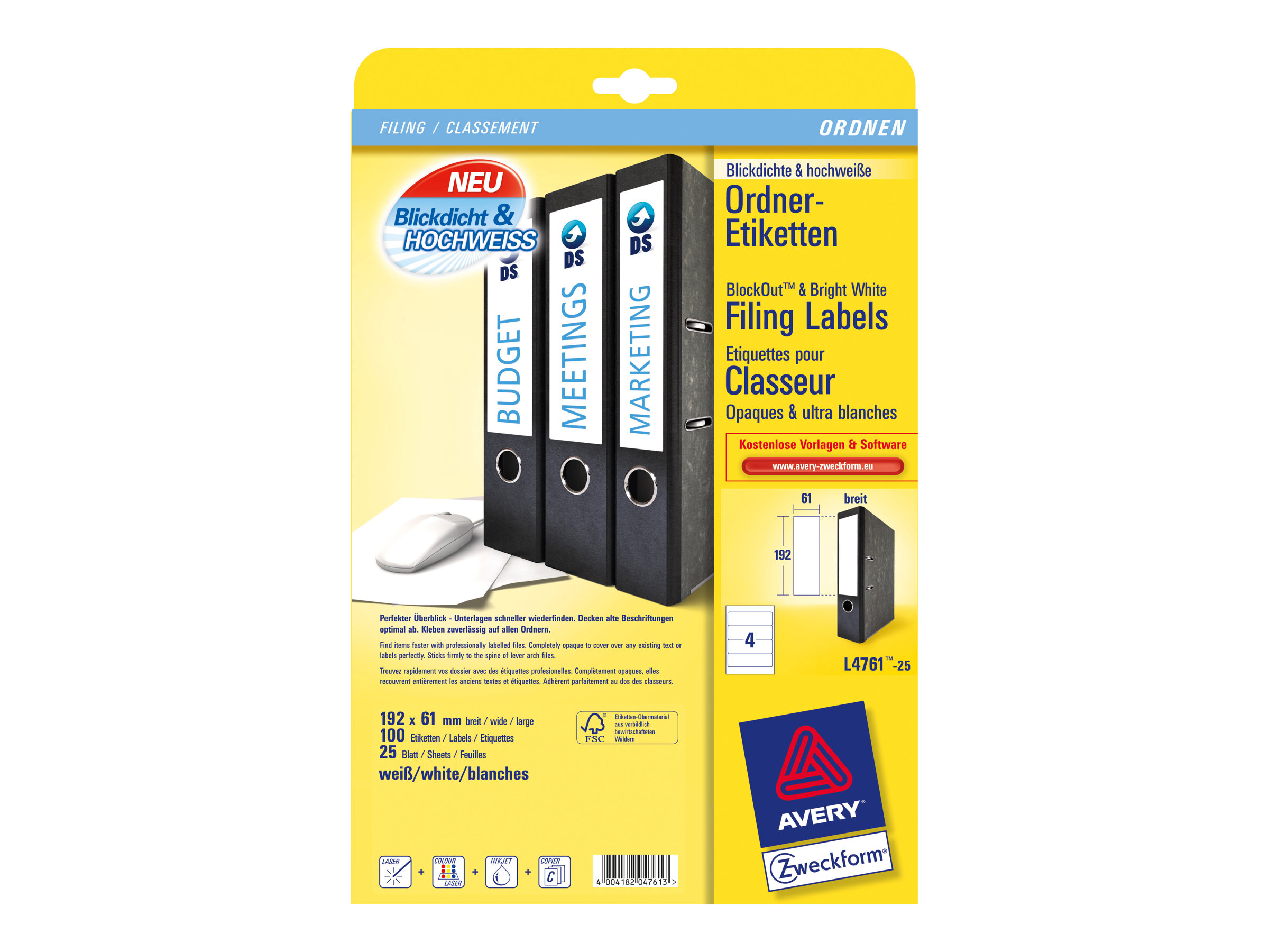 120 AVERY Zweckform Ordneretiketten L4761-25 weiss 120 AVERY Zweckform Ordneretiketten L4761-25 weiss