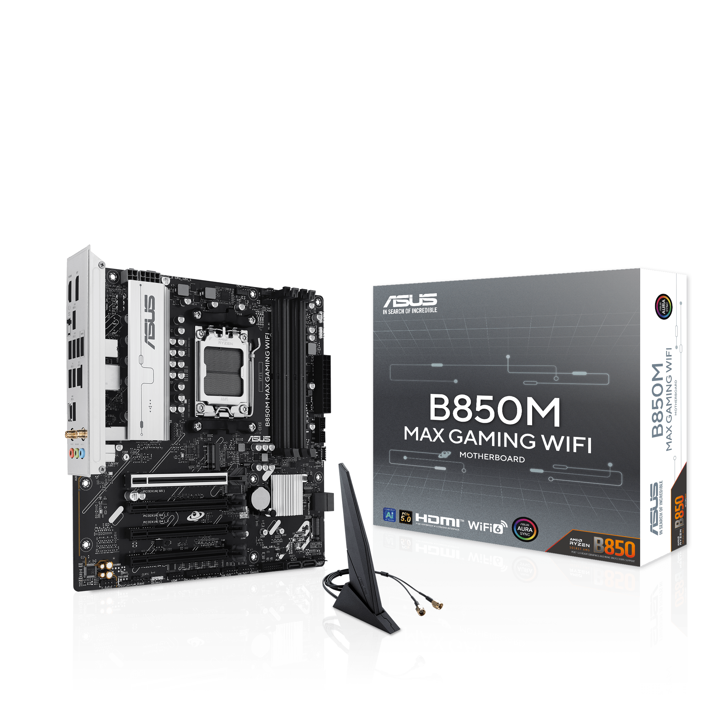 ASUS B850M MAX GAMING WIFI AMD AM5 mATX motherboard 4xDDR5 PCIe 50 3xM2 1xHDMI 1xDisplayPort 4xSATA