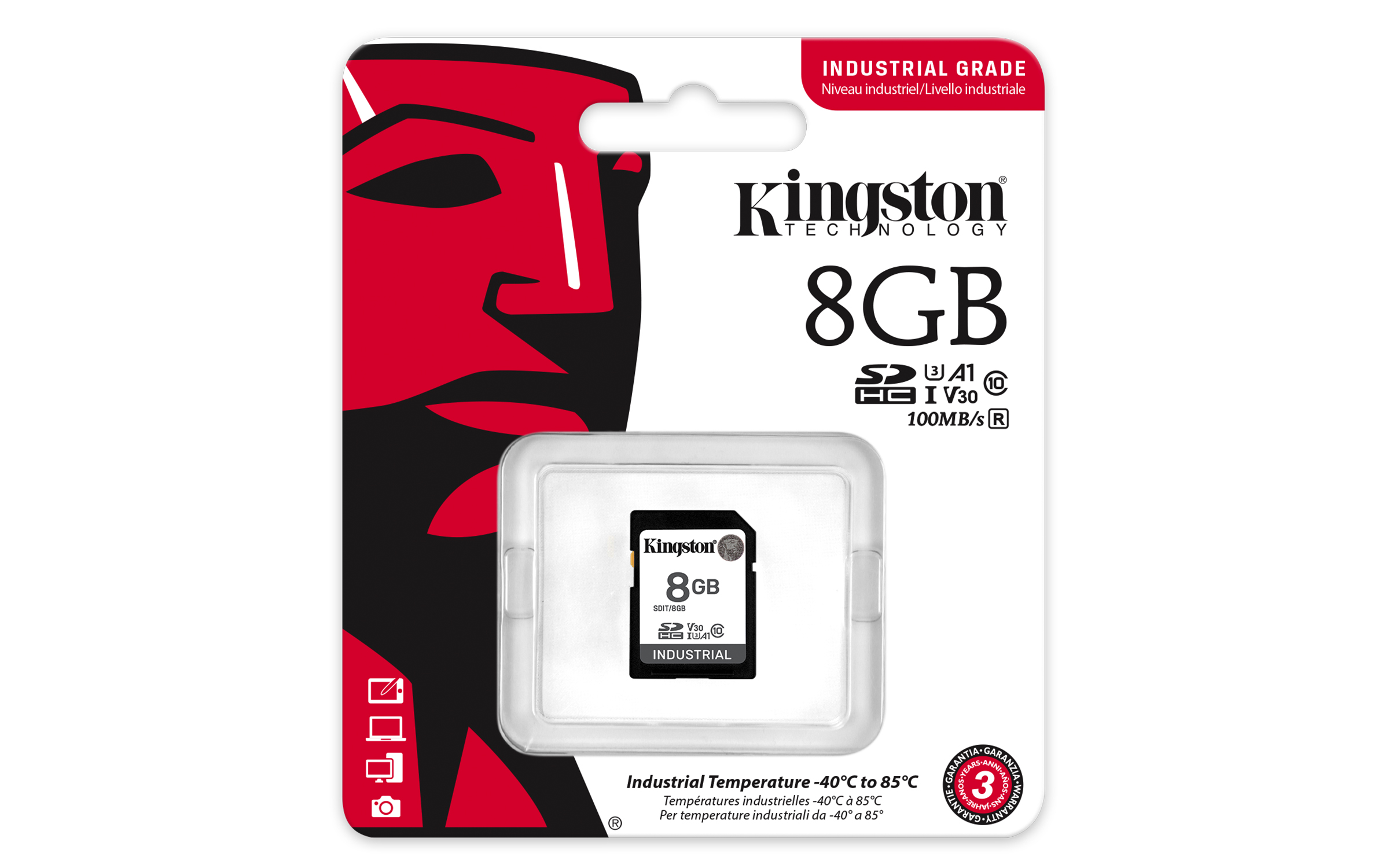 KINGSTON 8GB SDHC Industrial 40C to 85C C10 UHSI U3 V30 A1 pSLC