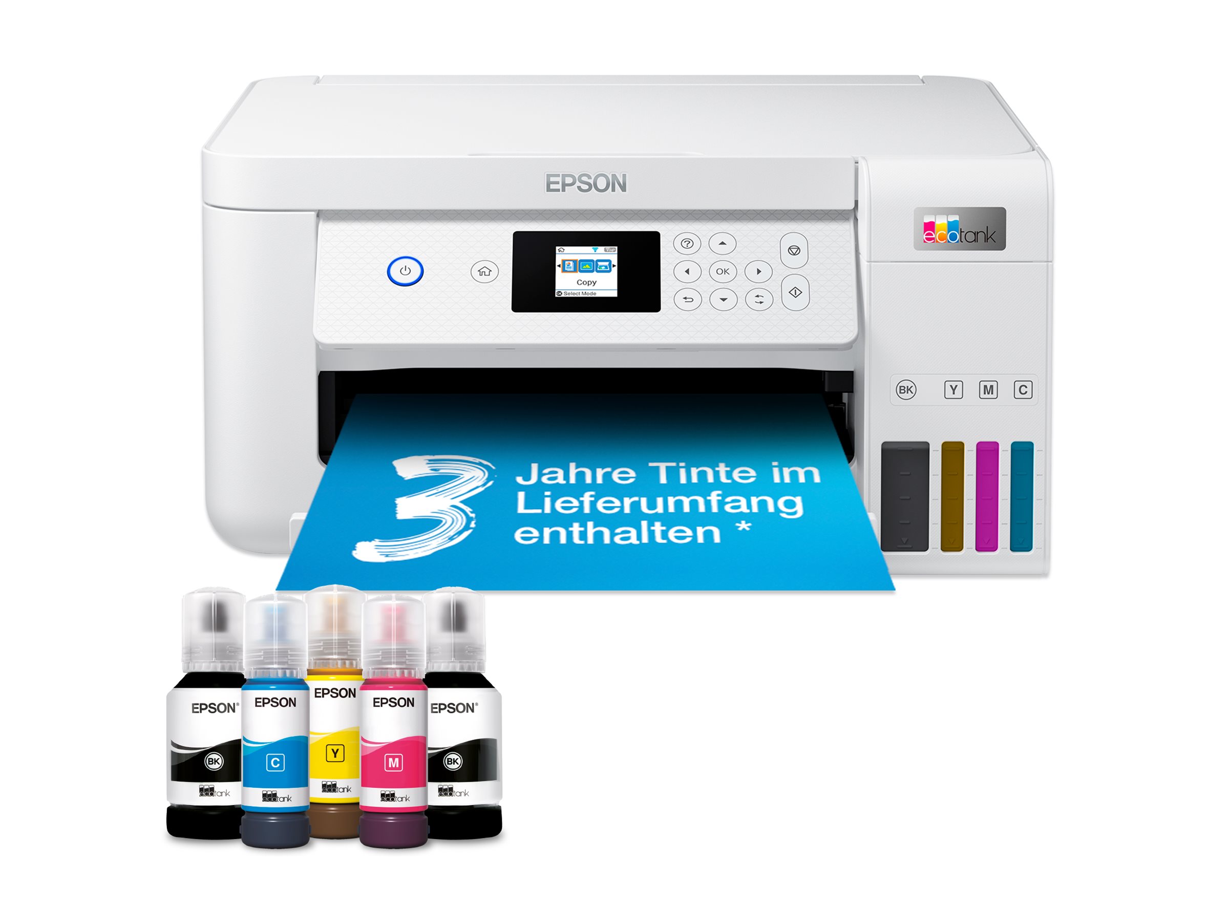 EPSON EcoTank ET-2856 3 in 1 Tintenstrahl-Multifunktionsdrucker weiÃ