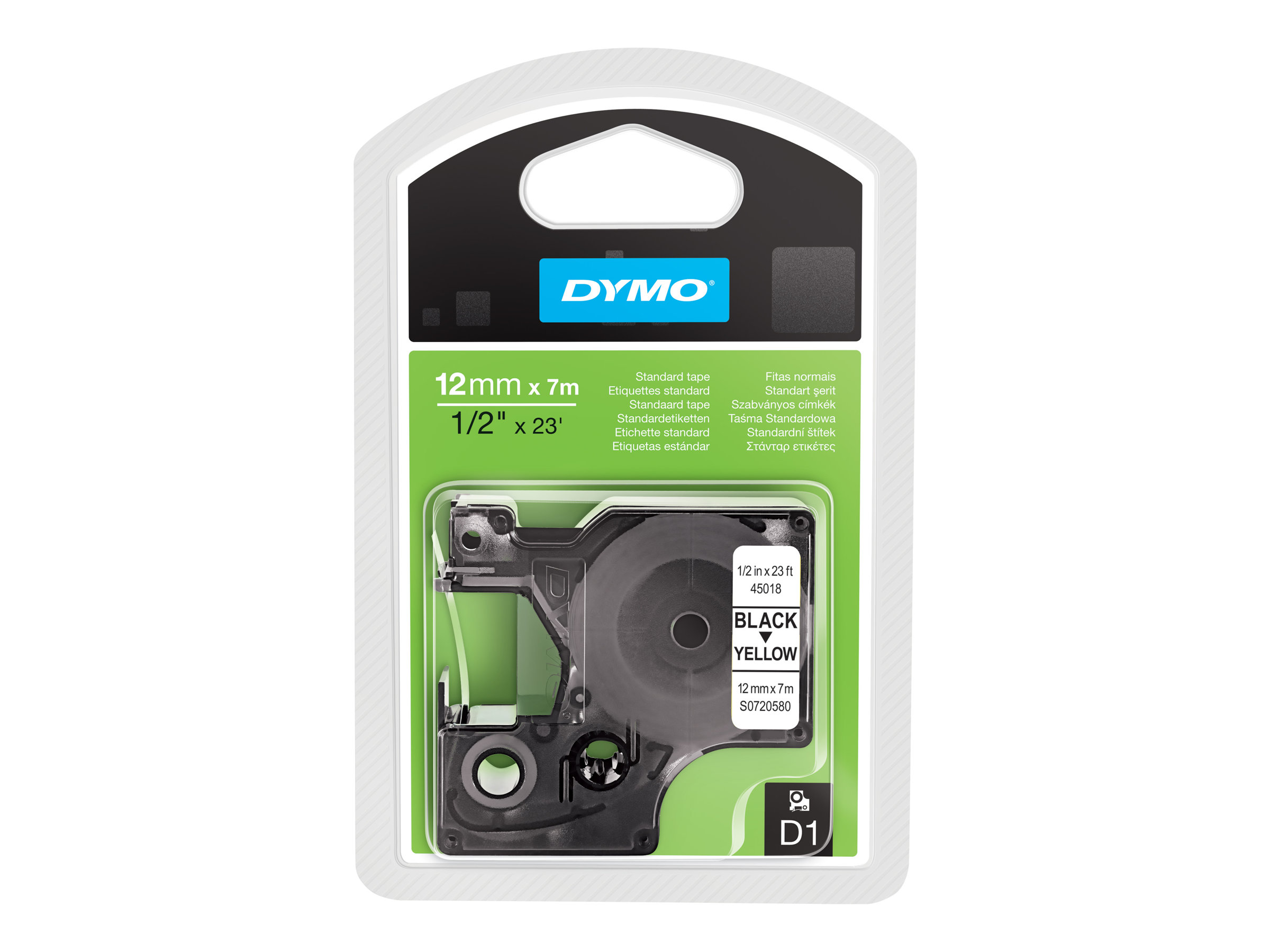 DYMO Schriftband 45018 12mm 7m schwarz auf gelb