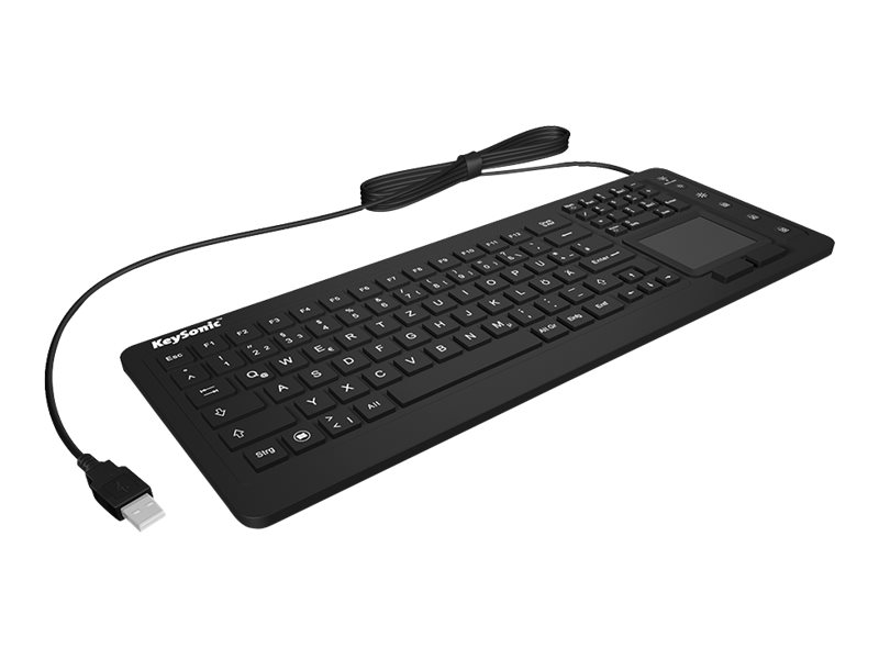 KEYSONIC KSK-6231 Tastatur INEL Silikon-Tastatur universell staub und wasserdicht Full-Size Touchpad mit Beleuchtung schwarz (US) KEYSONIC KSK-6231 Tastatur INEL Silikon-Tastatur universell staub und wasserdicht Full-Size Touchpad mit Beleuchtung schwarz (US)