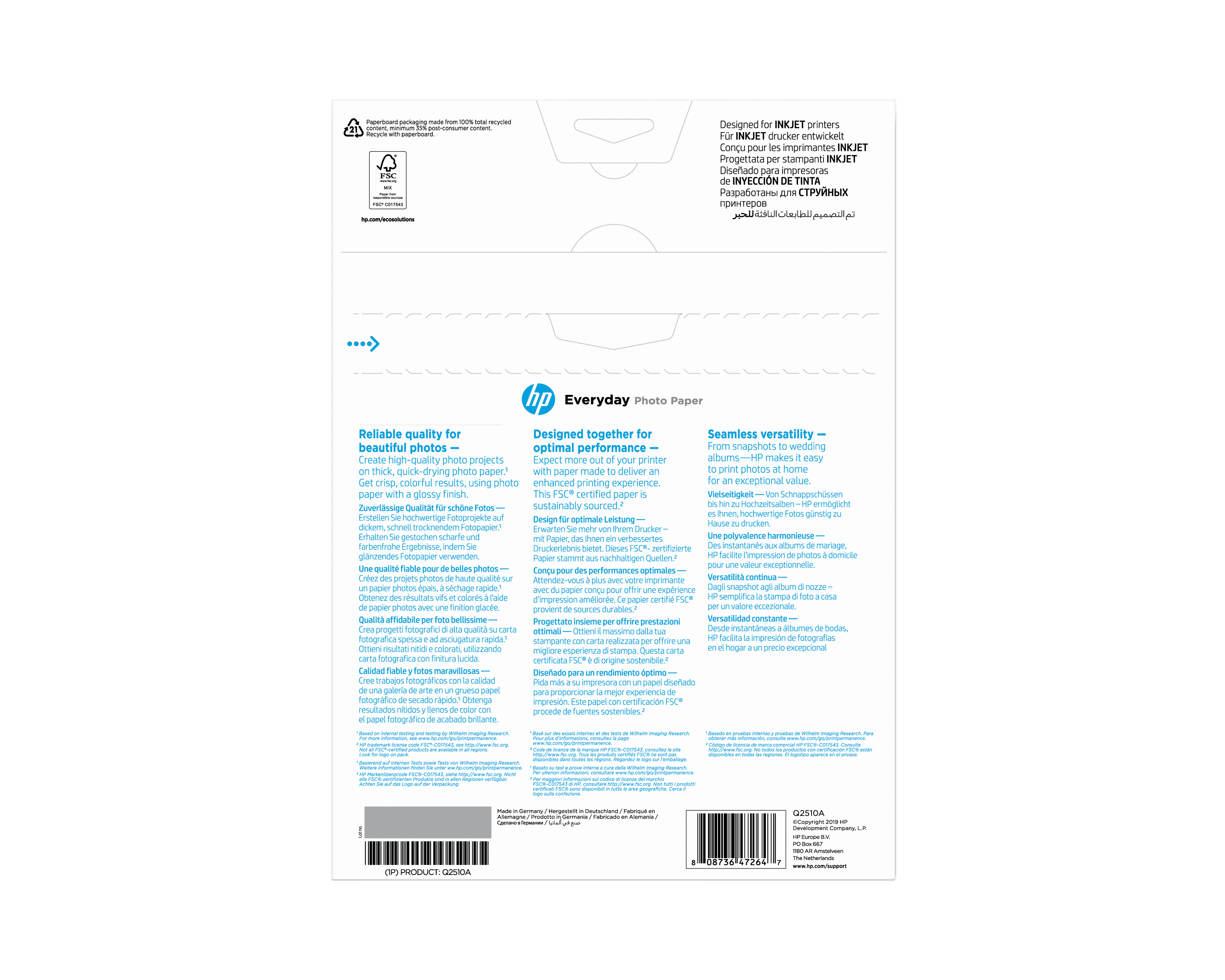 HP original Q2510A Semiglossy photo paper Ink cartridge 200gm2 A4 100 sheets 1pack