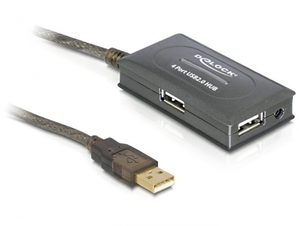 Delock USB 2.0 Verl?ngerungskabel 10 m aktiv mit 4 Port Hub