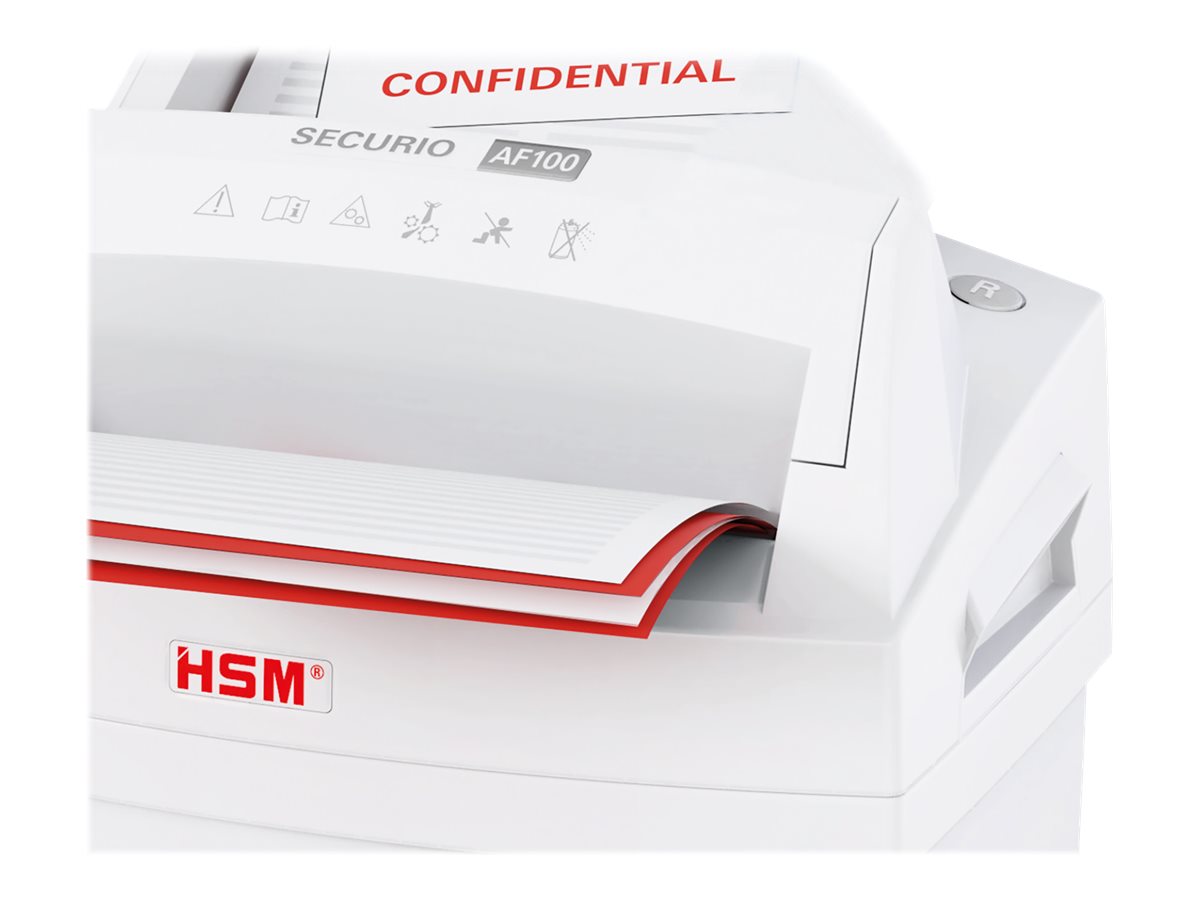 HSM SECURIO AF100 Aktenvernichter mit Partikelschnitt P-4, 4 x 25 mm, bis 100 Blatt, weiss