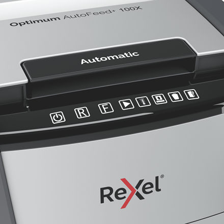 Rexel Optimum AutoFeed100X Aktenvernichter mit Partikelschnitt P4, 4 x 28 mm, bis 100 Blatt, schwarz
