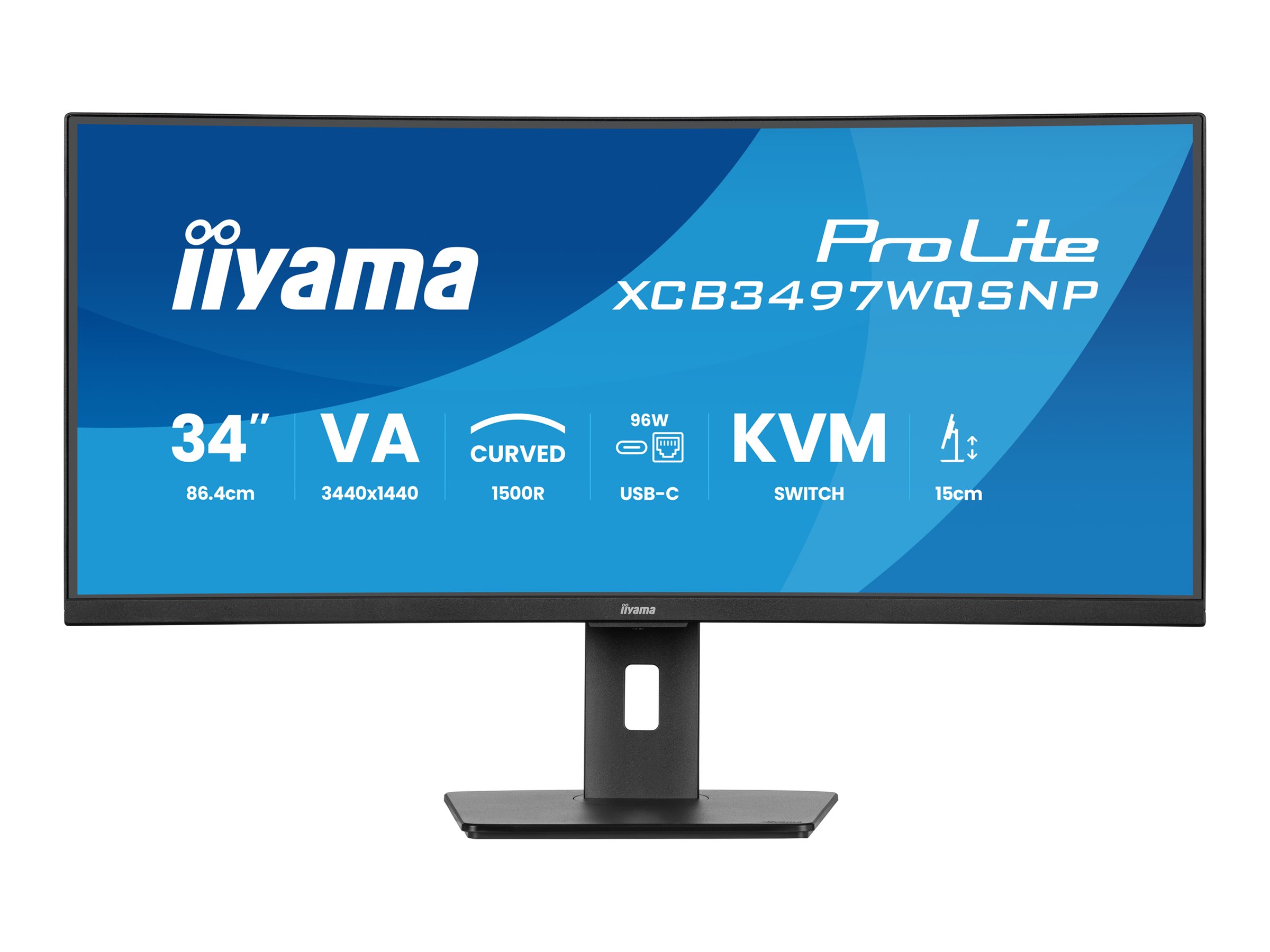 IIYAMA 86,36cm 34Zoll UW Curved VA-panel 3440x1440 120Hz 350cd/m2 04ms MPRT Speakers USB-C Dock LAN 95W PD KVM DisplayPort 2xHDMI