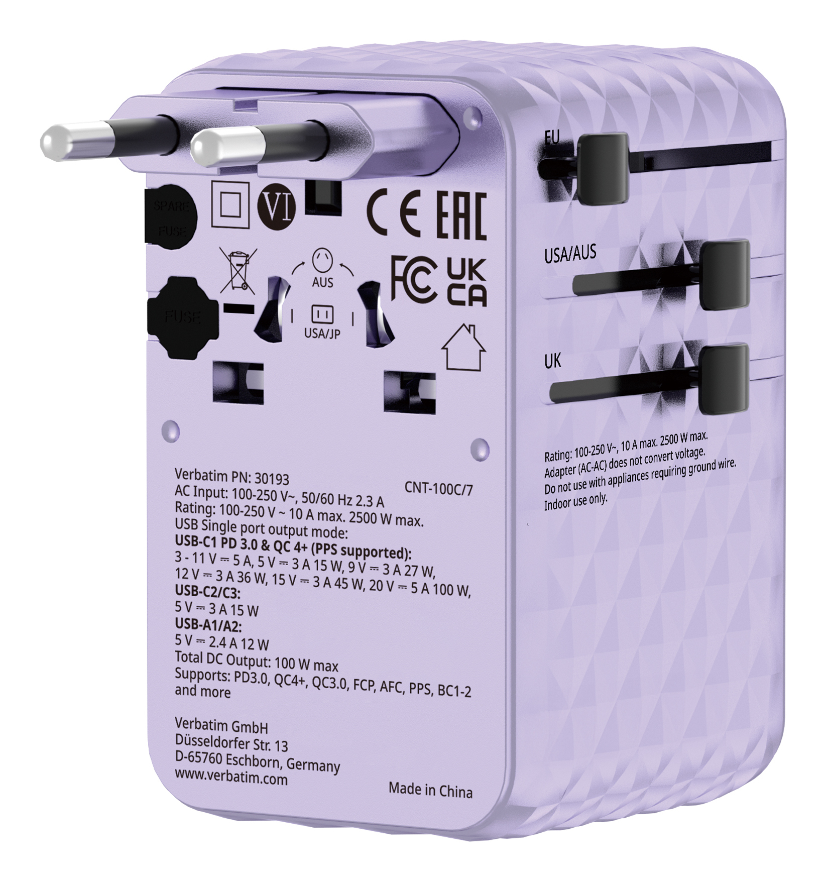 Verbatim 30193 Chargen Travel 100W Purple