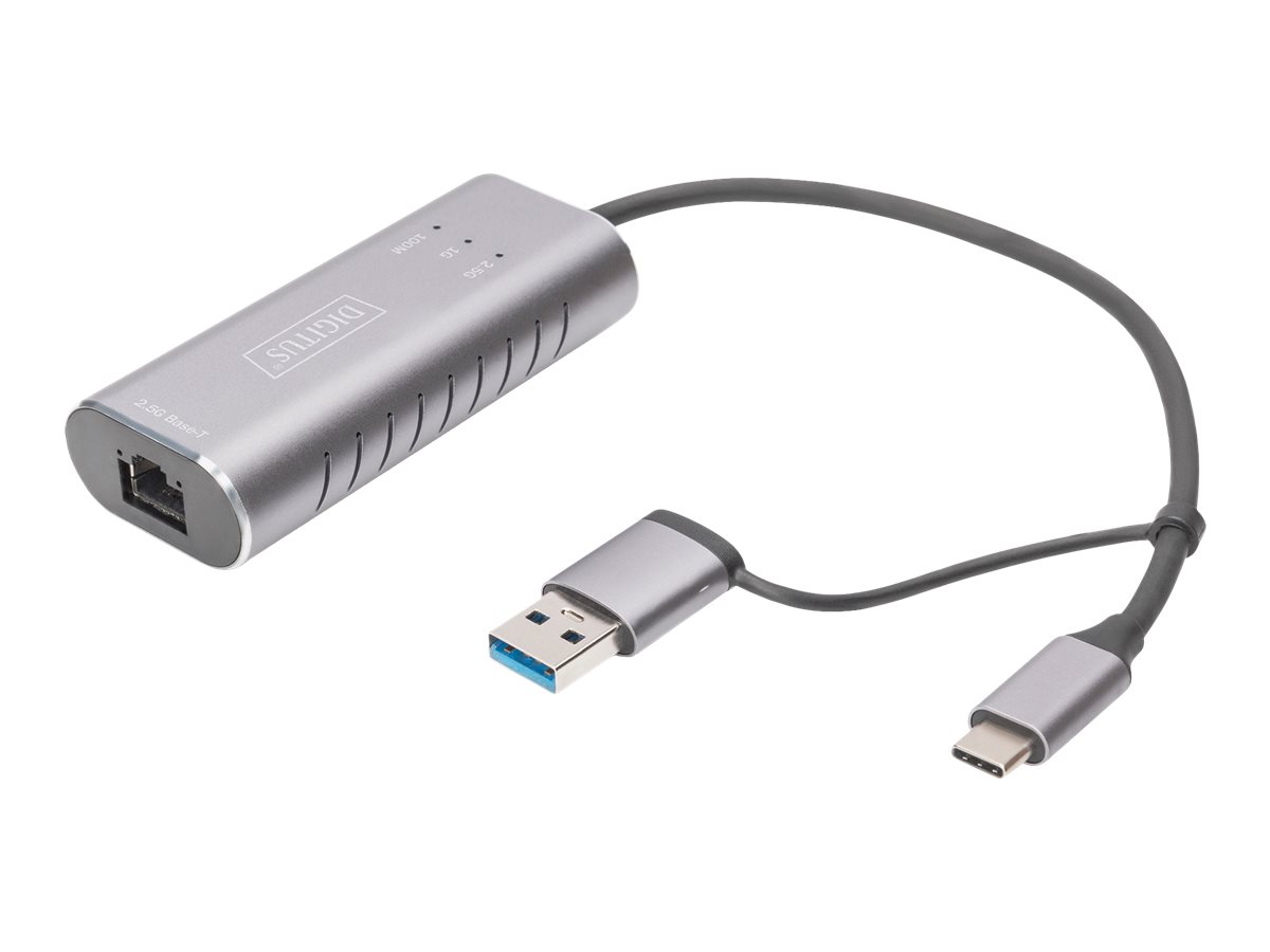 Digitus USB-C™ Gigabit Ethernet Adapter 2.5G, USB-C™ + USB A