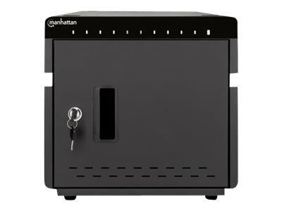 MANHATTAN 10-Port Ladeschrank 180W USB-C PD-Ports bis zu 3A/18W pro Port abschliessbar Ueberspannungsschutz Luefter Metallgehaeuse