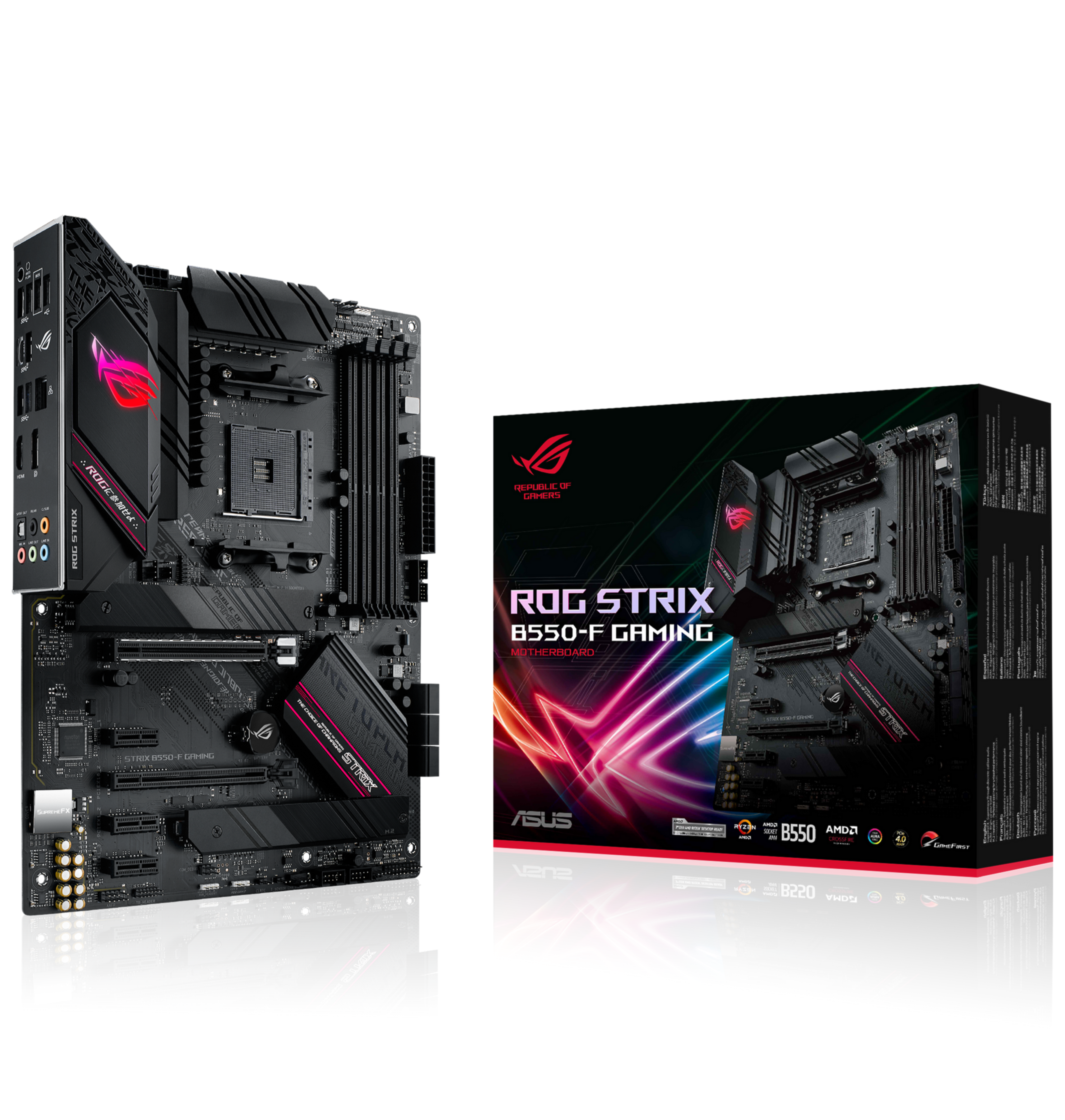 ASUS ROG STRIX B550F GAMING ATX MB PCIe 40ready dual M2 USB32 Gen 2 TypeC plus HDMI21 and DisplayPort12 output support