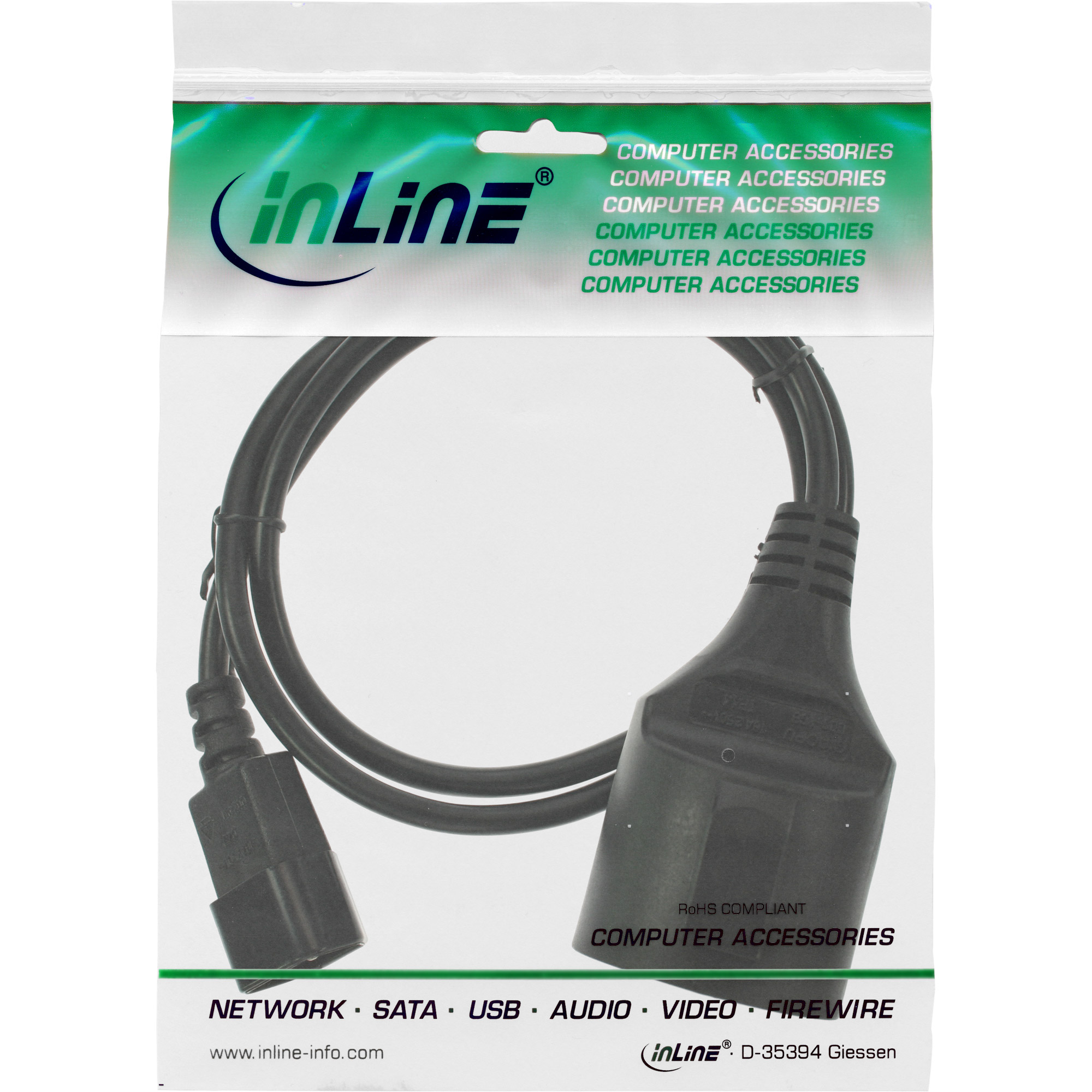 INLINE Netz Adapterkabel IEC-60320 C14 zu Schutzkontakt 3x 0,75mm2 fuer USV 1m