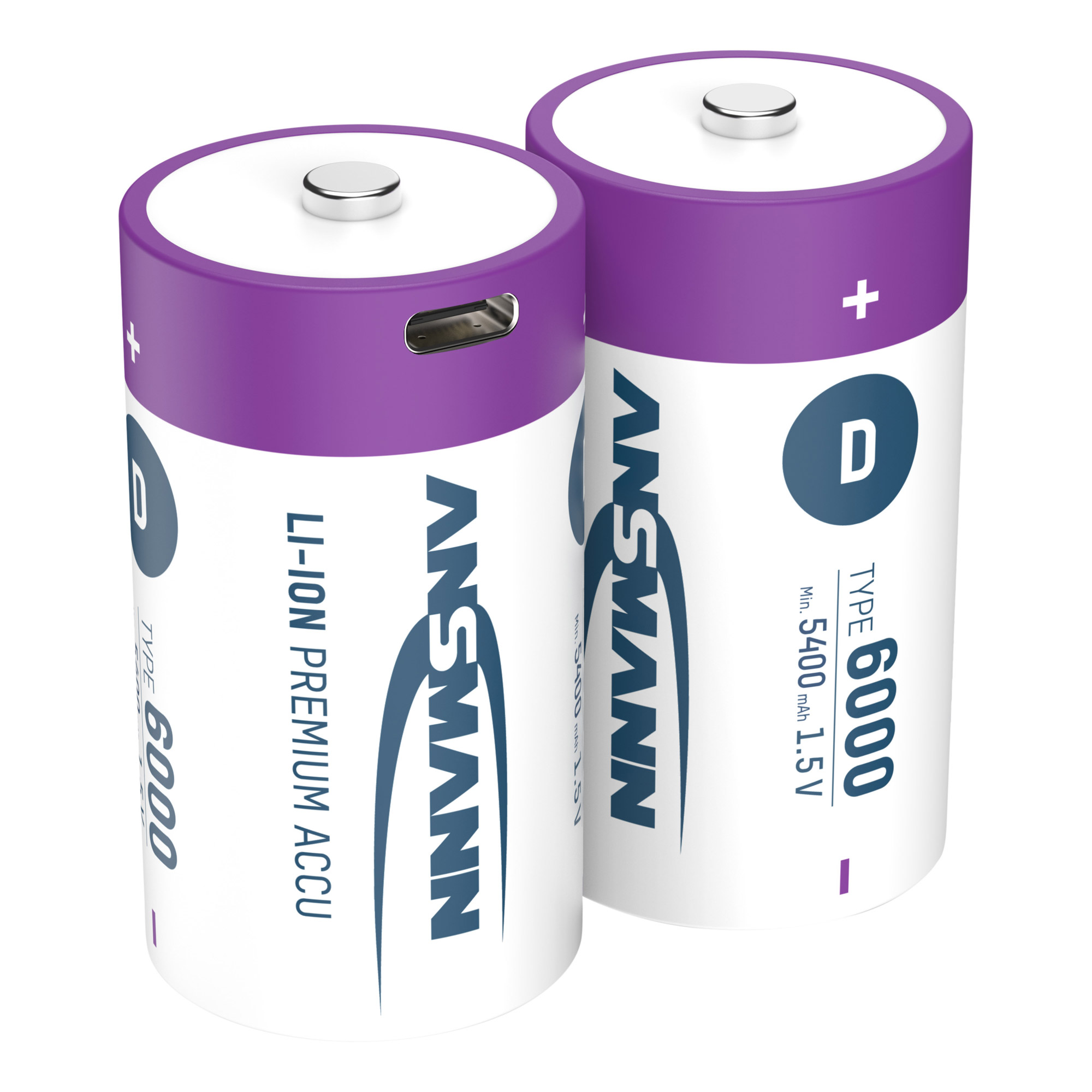 2 ANSMANN USB-Akkus mit Ladekabel 6000 Mono D 5.400 mAh