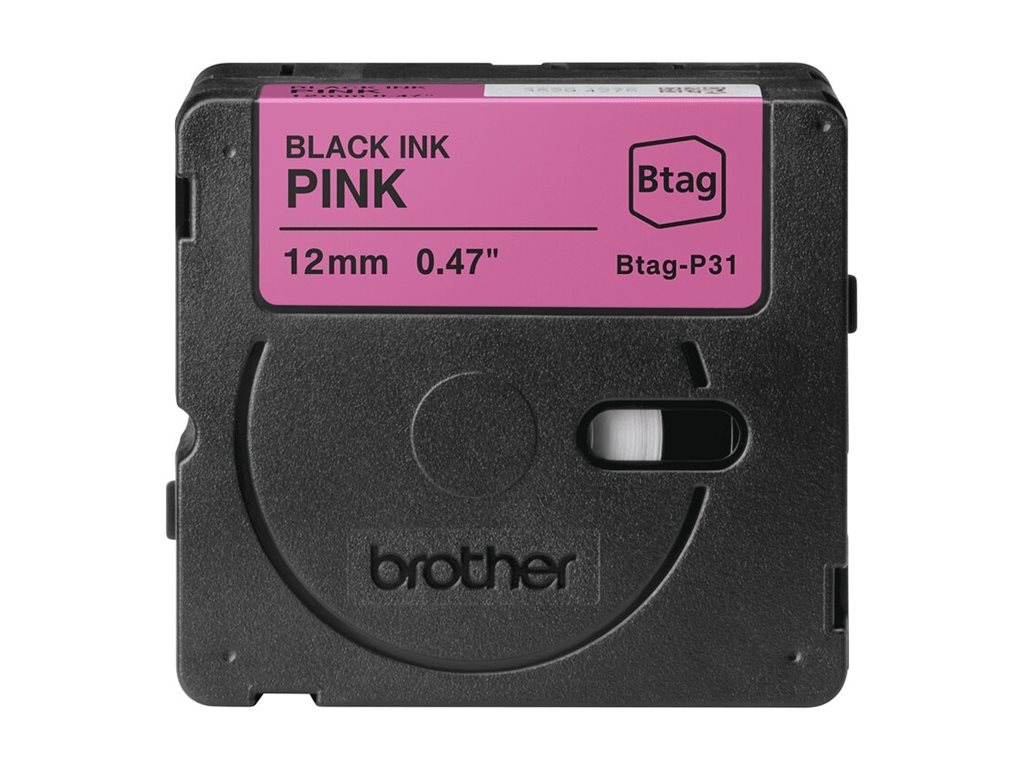 BROTHER 12MM BTAGP31 Ribbon Black on Pink