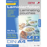 25 GENIE Laminierfolien glaenzend fuer A4 125 micron Universal-Lochung 25 GENIE Laminierfolien glaenzend fuer A4 125 micron Universal-Lochung