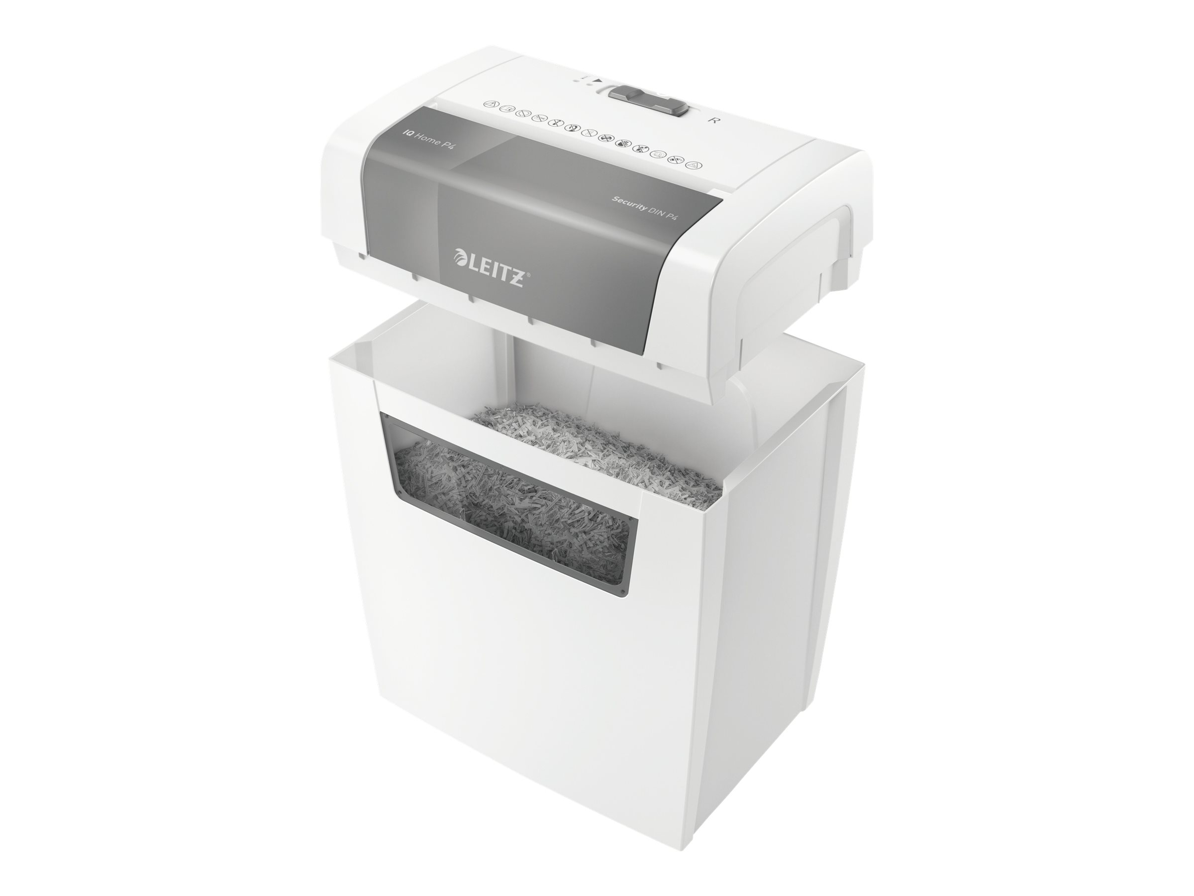 LEITZ IQ Home Aktenvernichter mit Partikelschnitt P-4, 4 x 28 mm, bis 6 Blatt, weiss