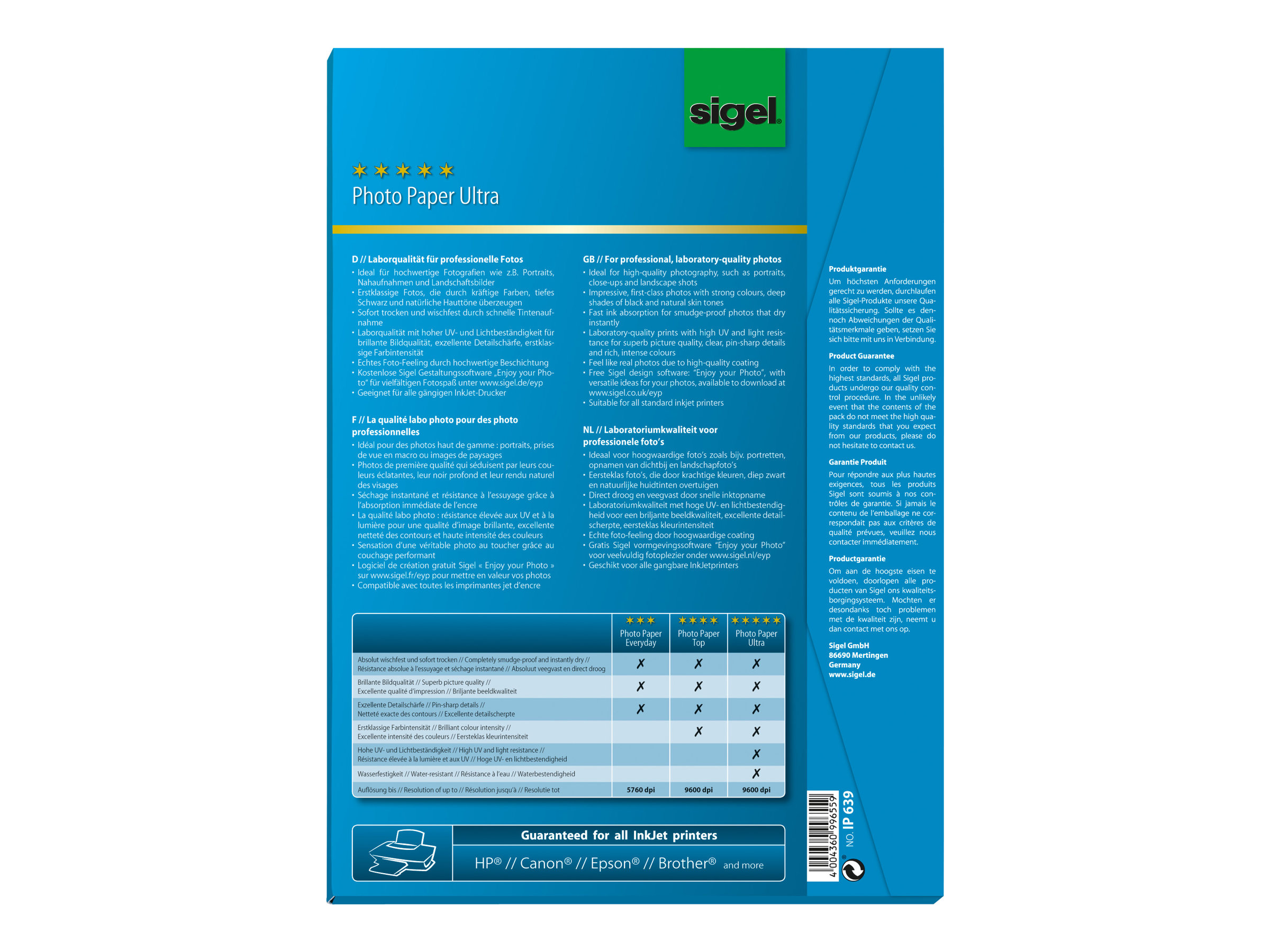 SIGEL Fotopapier IP639 DIN A4 hochglaenzend 190 g/qm 50 Blatt SIGEL Fotopapier IP639 DIN A4 hochglaenzend 190 g/qm 50 Blatt