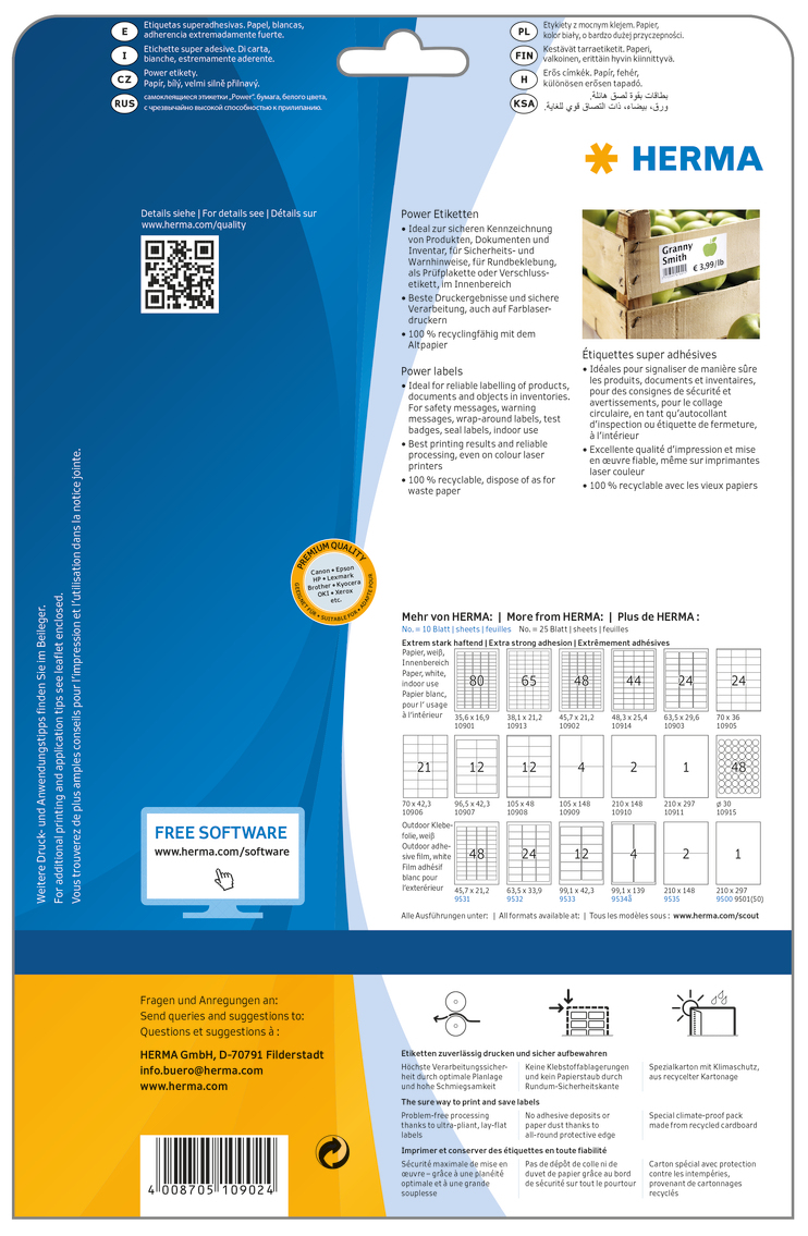 1.200 HERMA Power-Etiketten 10902 weiÃ 45,7 x 21,2 mm