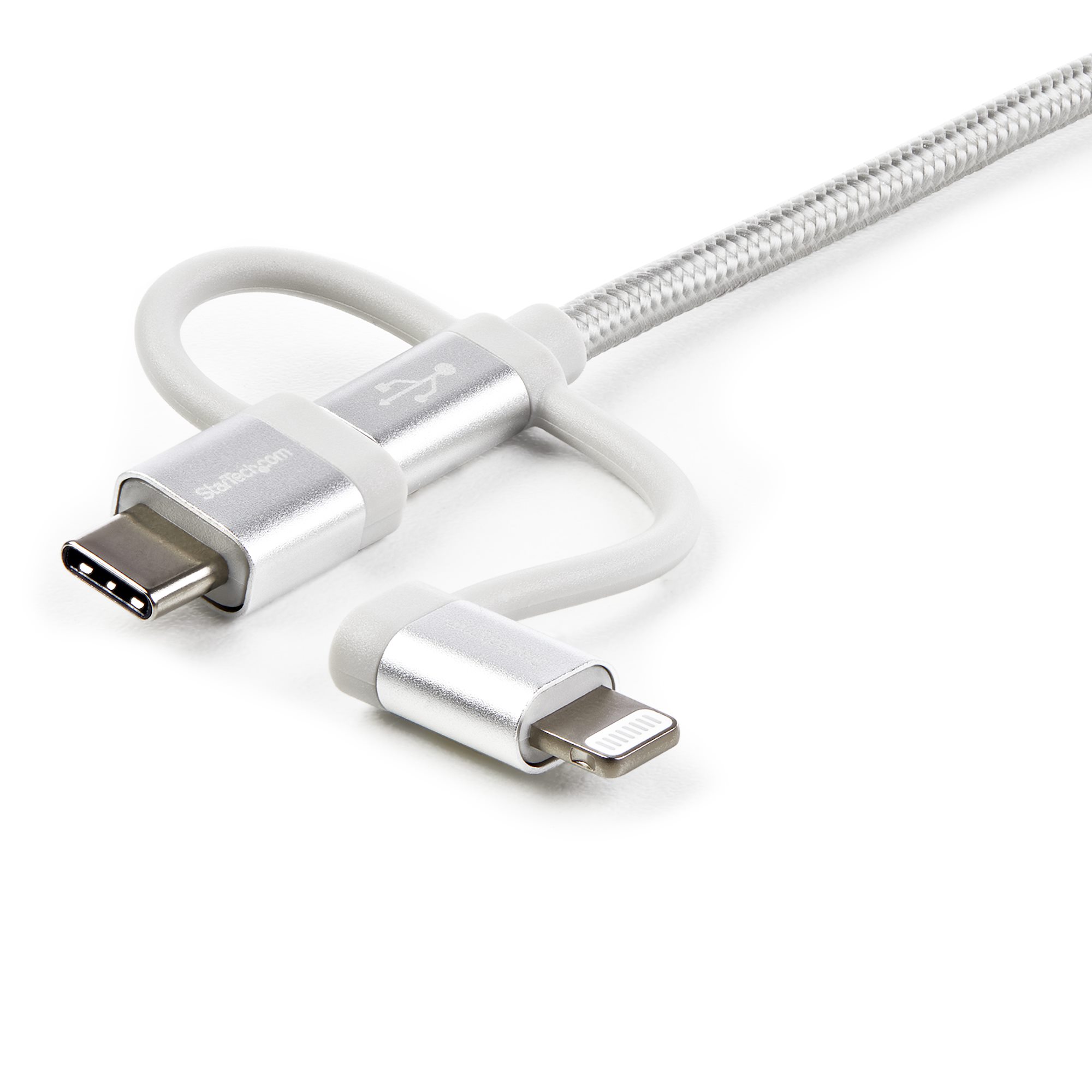 STARTECHCOM USB Lightning Kabel USBC MicroB Laddekabel 1m geflochten Silber USB auf Lightning Kabel USB zu USB C