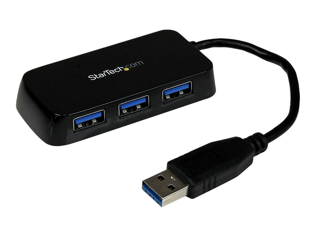 StarTech.com 4 Port USB 3.0 SuperSpeed Hub - Schwarz - Portabler externer Mini USB Hub mit eingebautem Kabel - Hub - 4 Anschlüsse