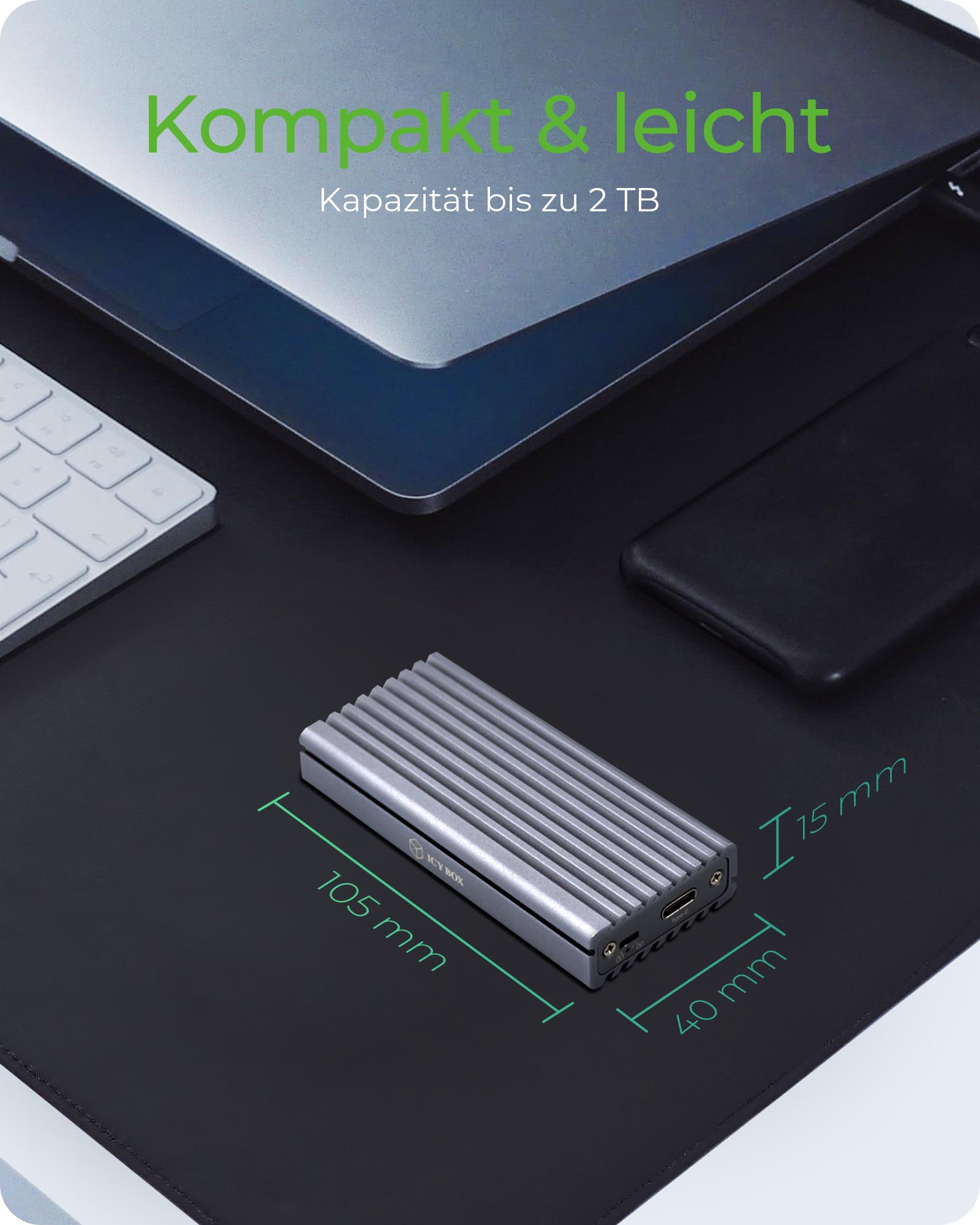 ICY BOX IB1817MC31 Externes USBC 31 Gehaeuse fuer M2 NVMe SSD Aluminium