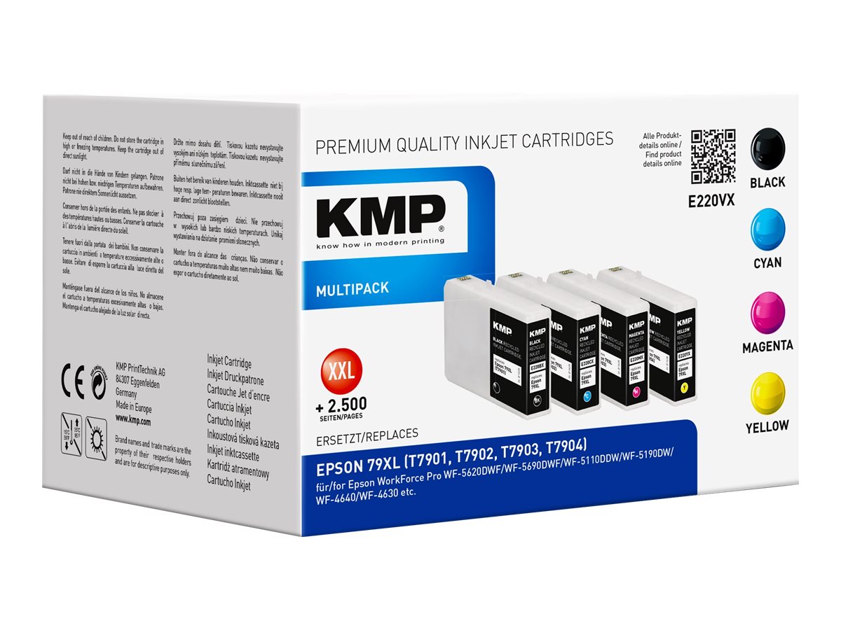 KMP E220VX schwarz, cyan, magenta, gelb Druckerpatronen kompatibel zu EPSON T7901XL, T7902XL, T7903XL, T7904XL, 4er-Set KMP E220VX schwarz, cyan, magenta, gelb Druckerpatronen kompatibel zu EPSON T7901XL, T7902XL, T7903XL, T7904XL, 4er-Set