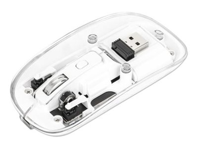 MANHATTAN Transparente Wiederaufladbare Kabellose Maus LED-Beleuchtung USB-A-Mikroempfänger Links-/Rechtshänder durchsichtig/weiss MANHATTAN Transparente Wiederaufladbare Kabellose Maus LED-Beleuchtung USB-A-Mikroempfänger Links-/Rechtshänder durchsichtig/weiss