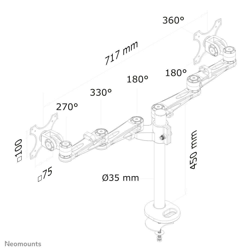 NEOMOUNTS FPMA-D935DG Desk Mount Grommet Dual Flatscreen 25-68cm 10-27Zoll kipp-dreh-schwenkbar VESA 75x75/100x100mm pivo